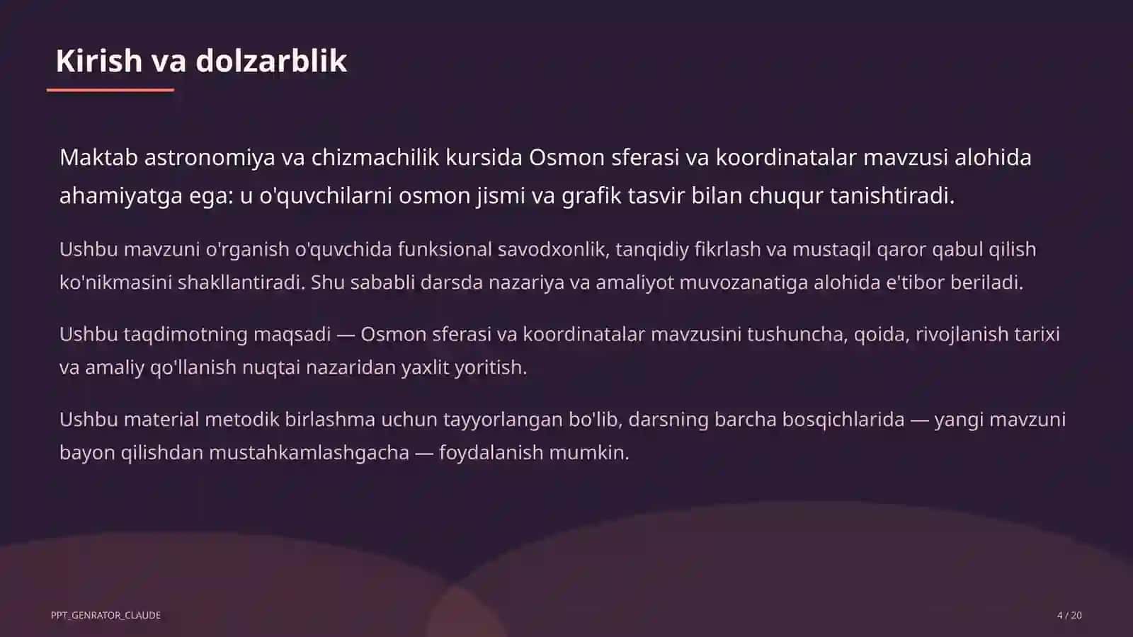 Osmon sferasi va koordinatalar (10-sinf) 4