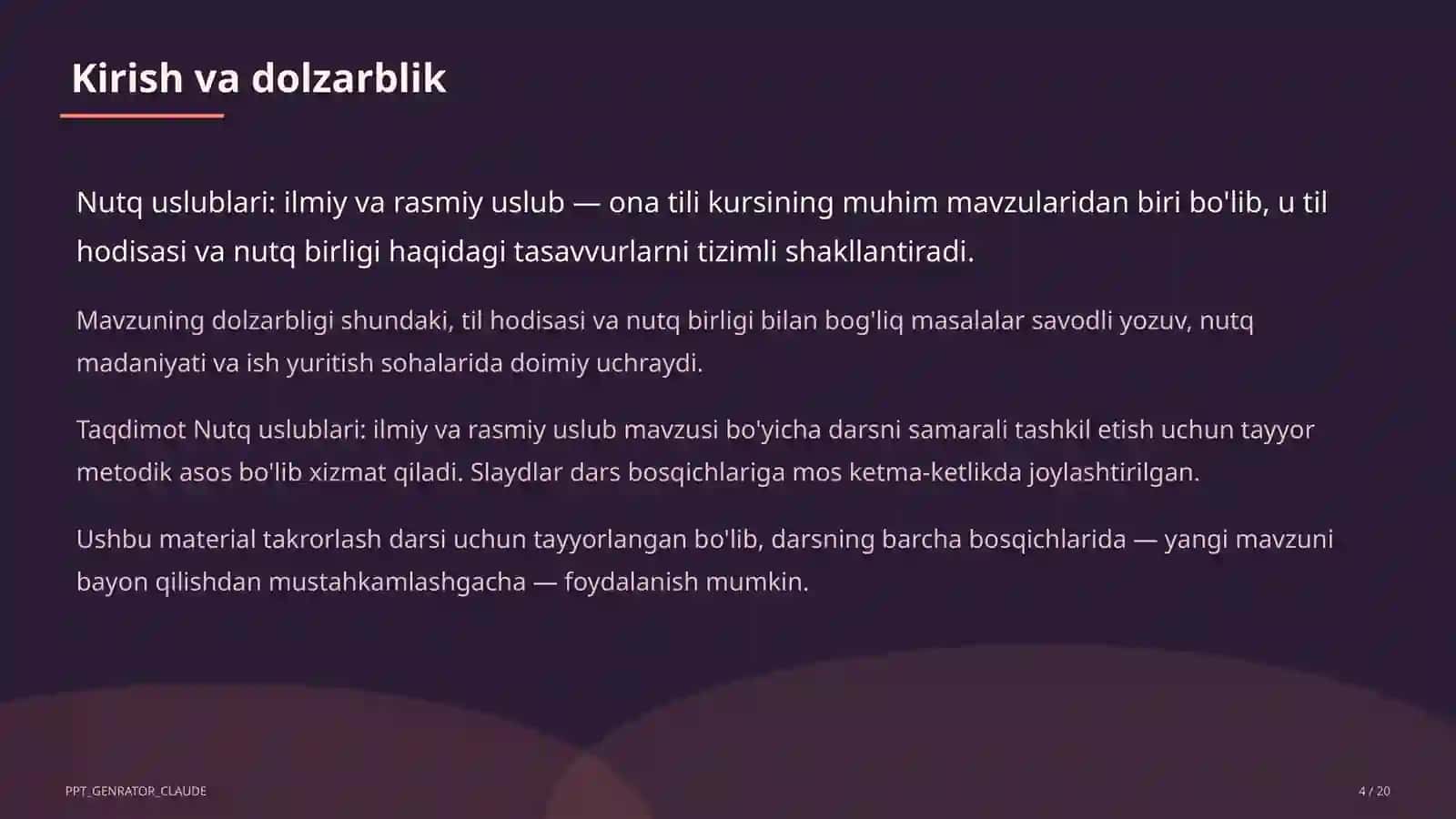 Nutq uslublari: ilmiy va rasmiy uslub (10-sinf) 4