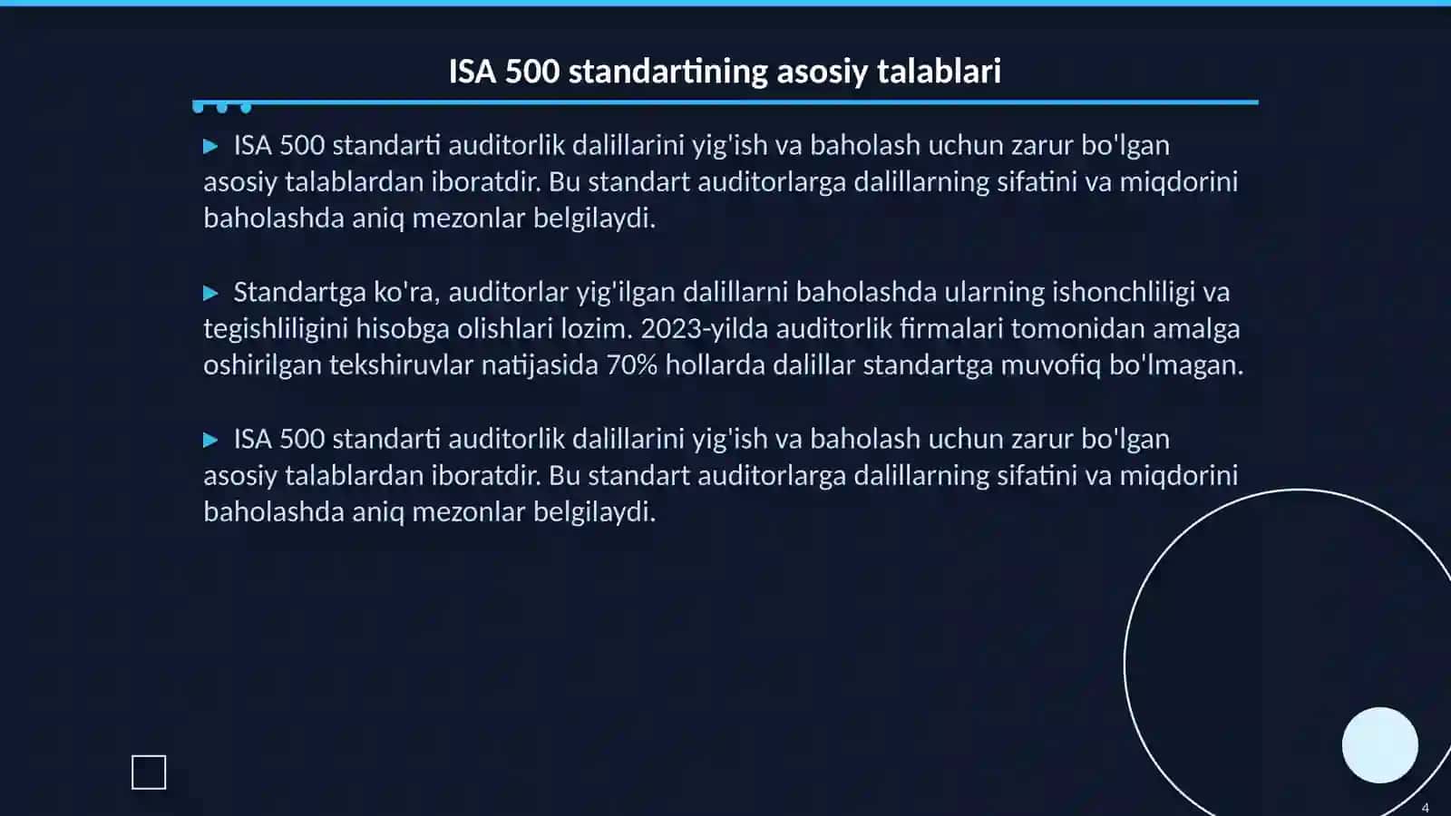 Auditorlik dalillari: ISA 500 “Audit Evidence” talablari asosida tahlil 4