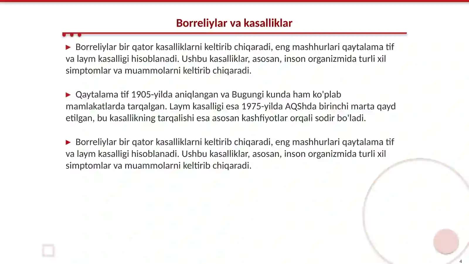 Borreliylar(qaytalama tif qo'zg'atuvchilari,laym kasalligi qo'zg'atuvchilari 4