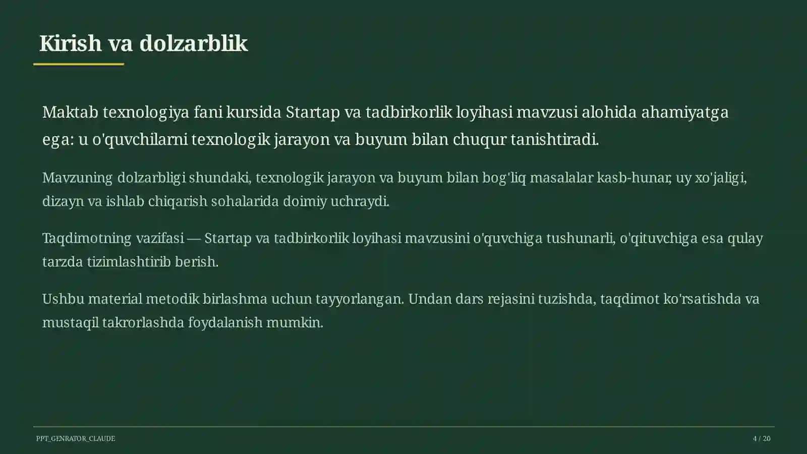 Startap va tadbirkorlik loyihasi (11-sinf) 4