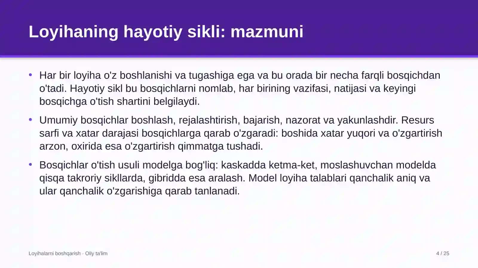 Zargarlik ustaxonalarida loyihaning hayotiy sikli 4