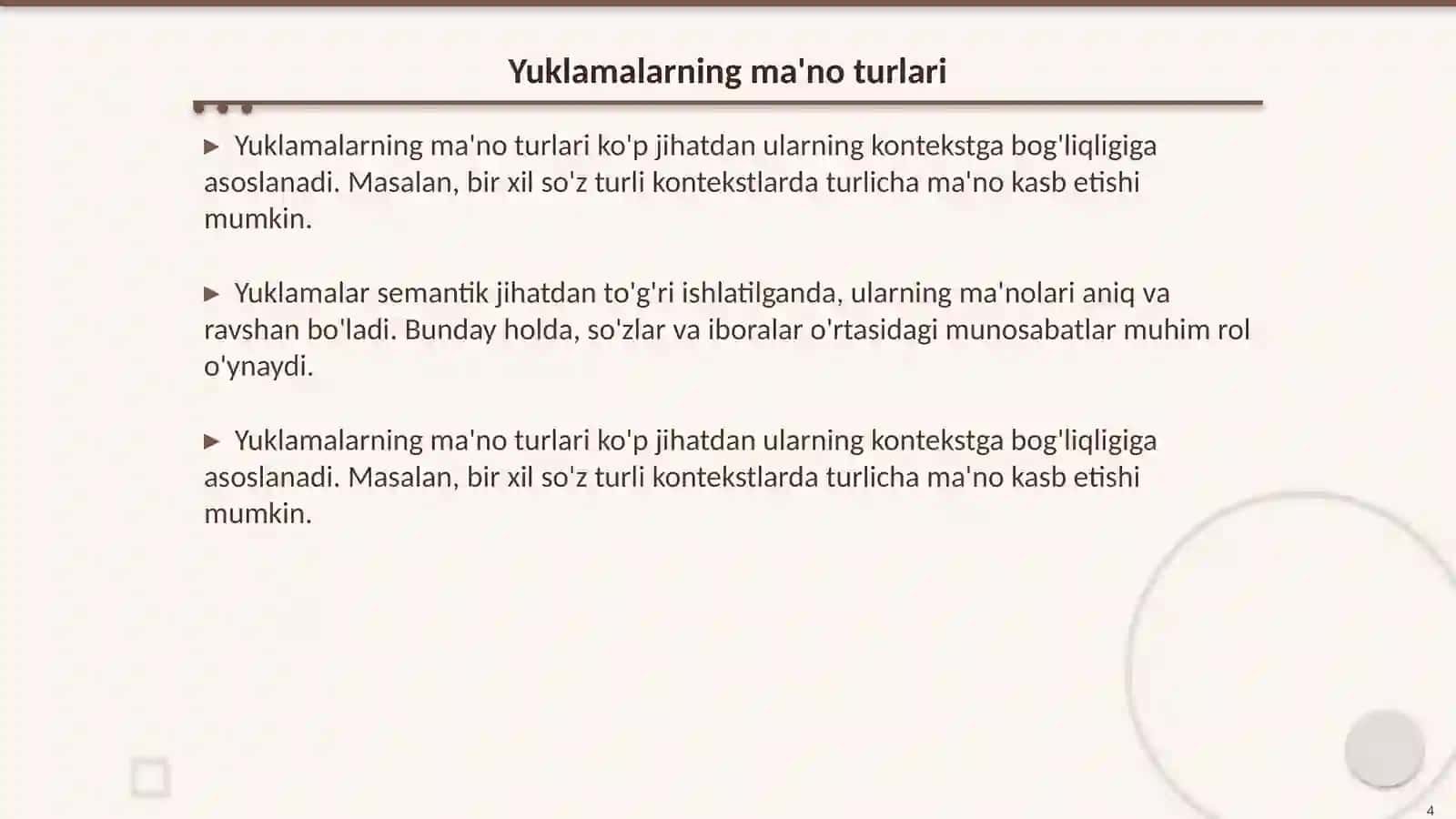 Yuklama va ularning ma'no turlari, grammatik xususiyatlari 4