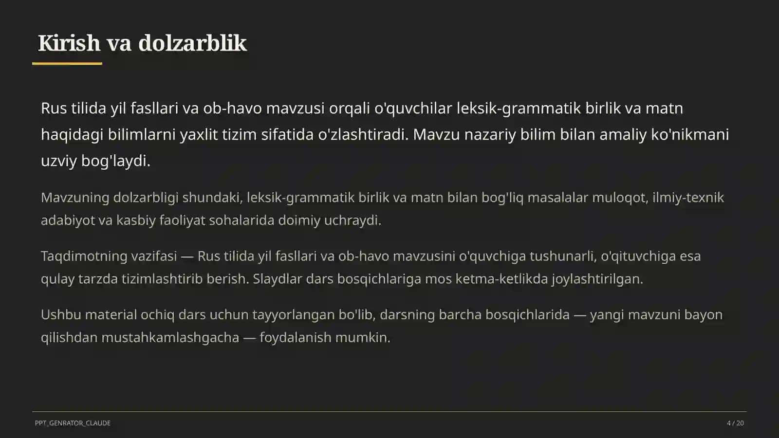 Rus tilida yil fasllari va ob-havo (4-sinf) 4