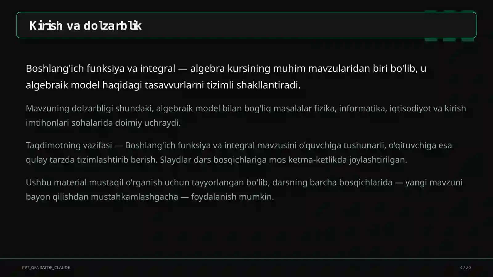 Boshlang'ich funksiya va integral (11-sinf) 4