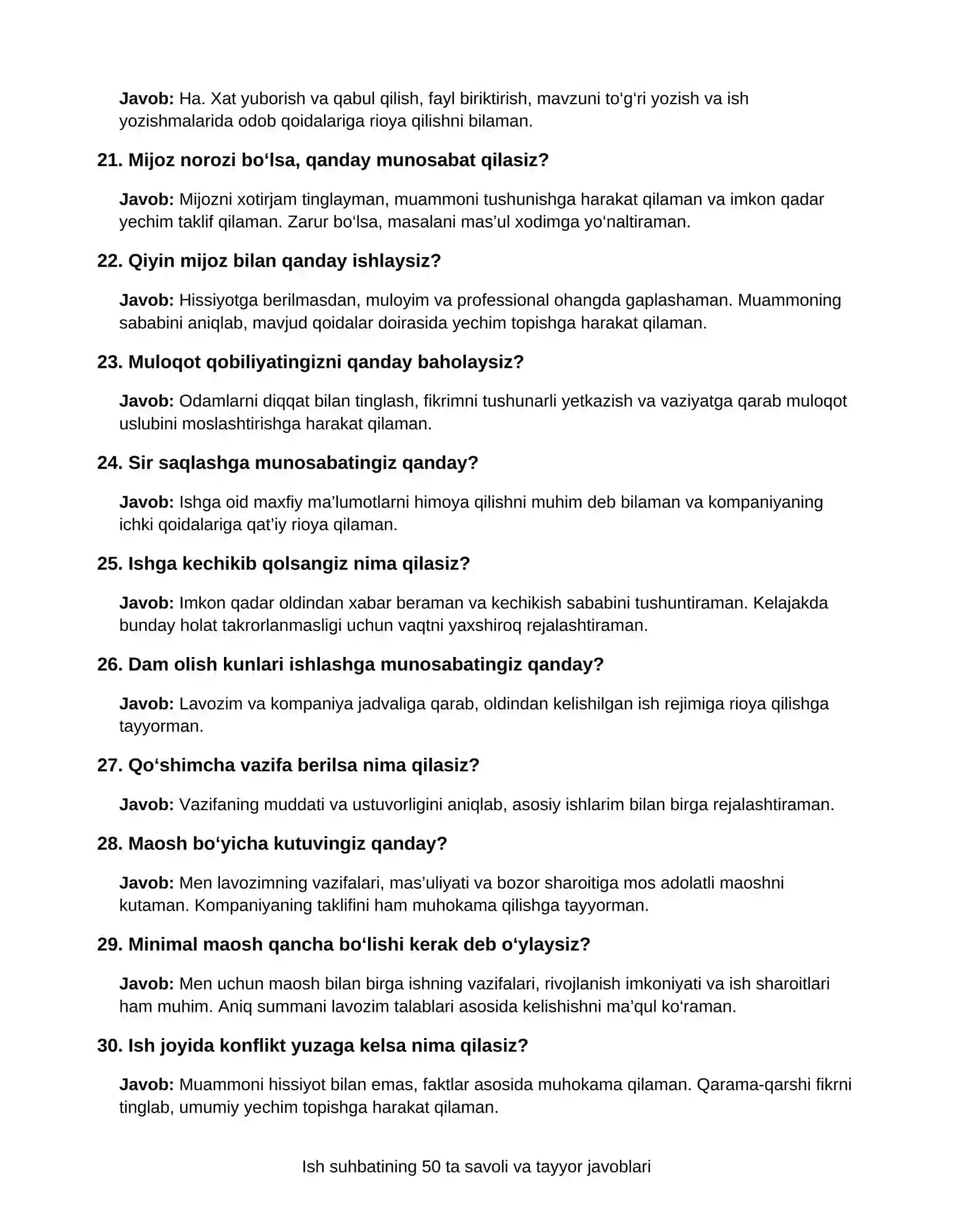 ISH SUHBATINING 50 TA SAVOLI VA TAYYOR JAVOBLARI 4