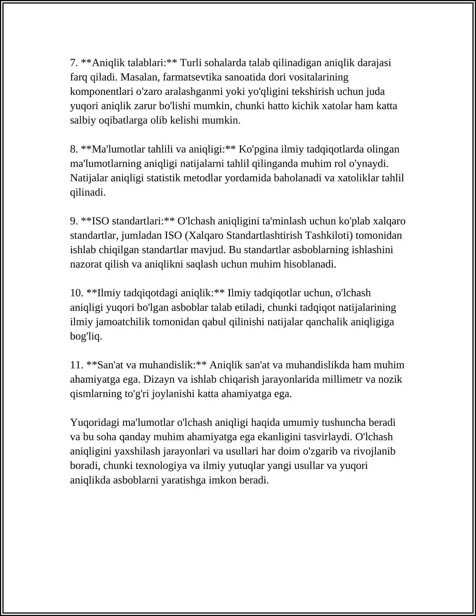 OʻLCHASH NATIJALARINI SIFAT MEZONLARI 4