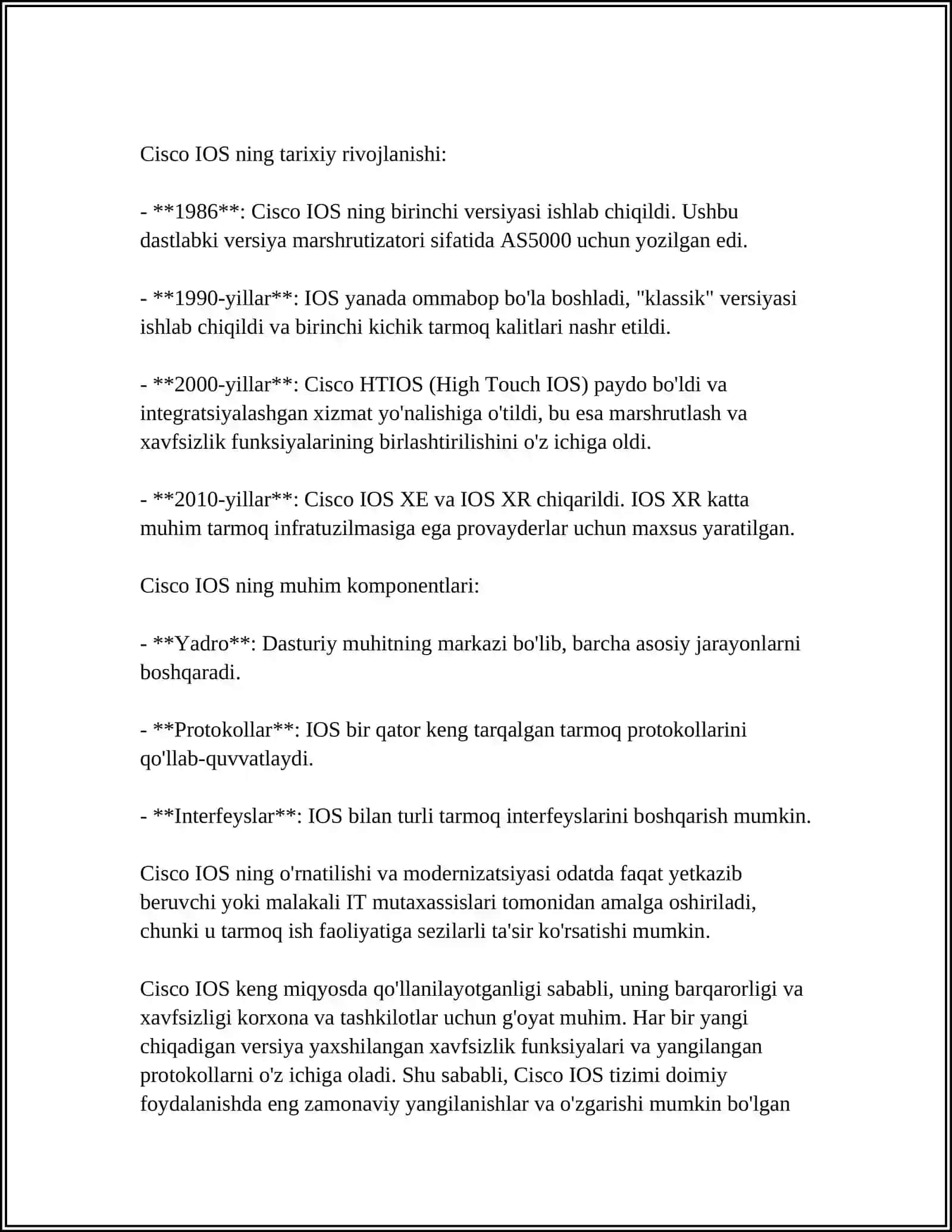 CISCO IOS TIZIMI VA UNING TAVSILOTLARI 4