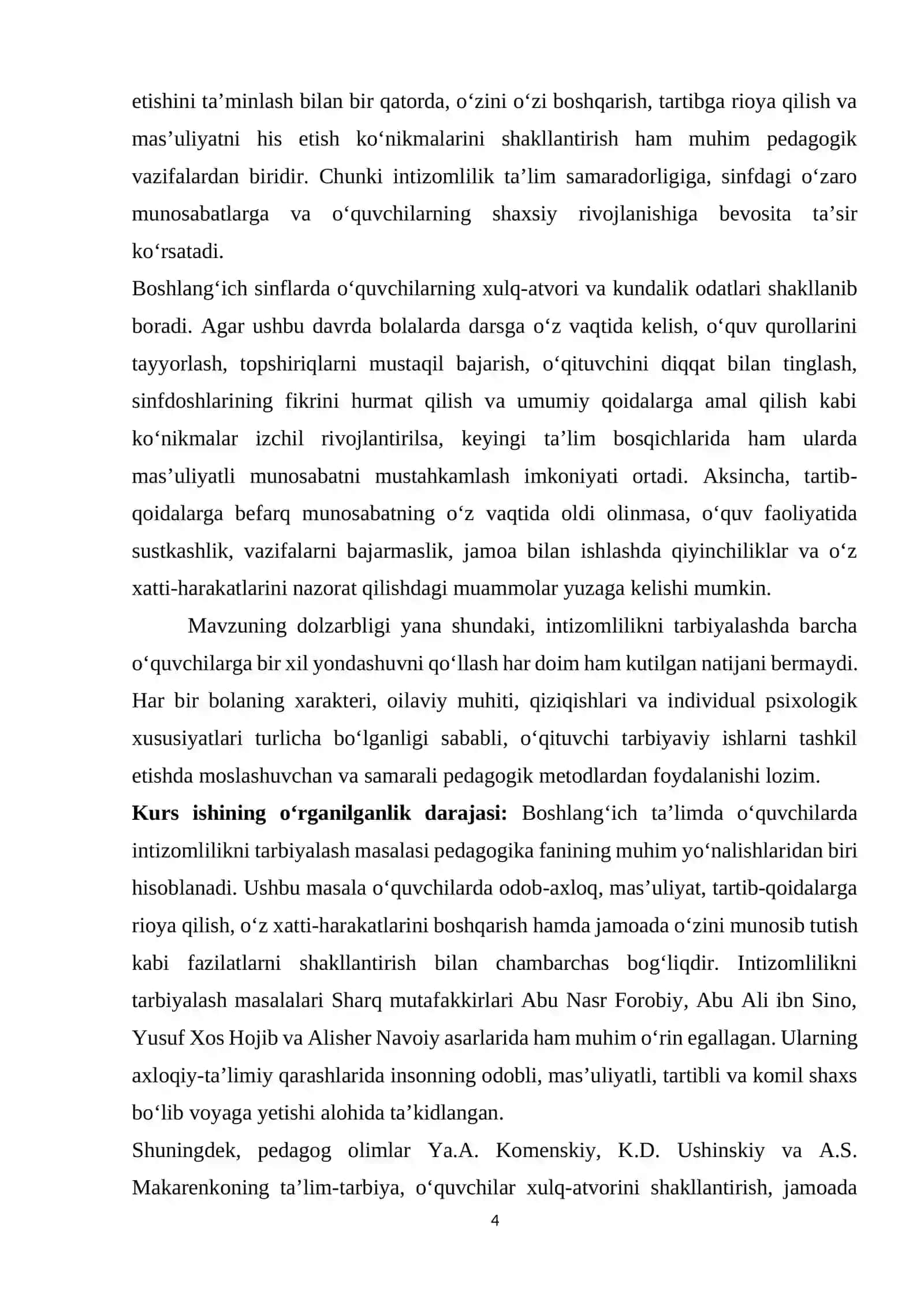 BOSHLANG'ICH TA'LIMDA O'QUVCHILARDA INTIZOMLILIKNI TARBIYALASHNING USUL va metodlari 4