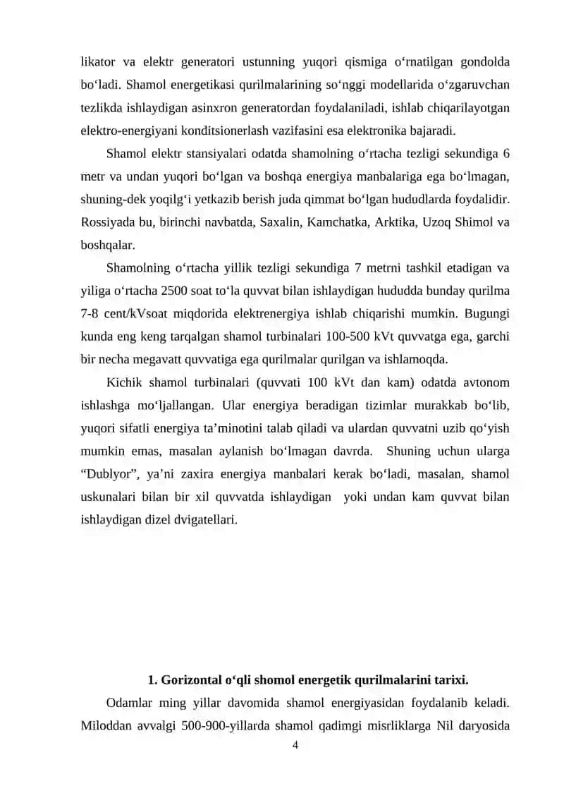 “SHAMOL ENERGETIK QURILMALARINING QUVVATLARINI VA ISHLAB CHIQARILADIGAN ELEKTR ENERGIYASNI HISOBLASH” 4