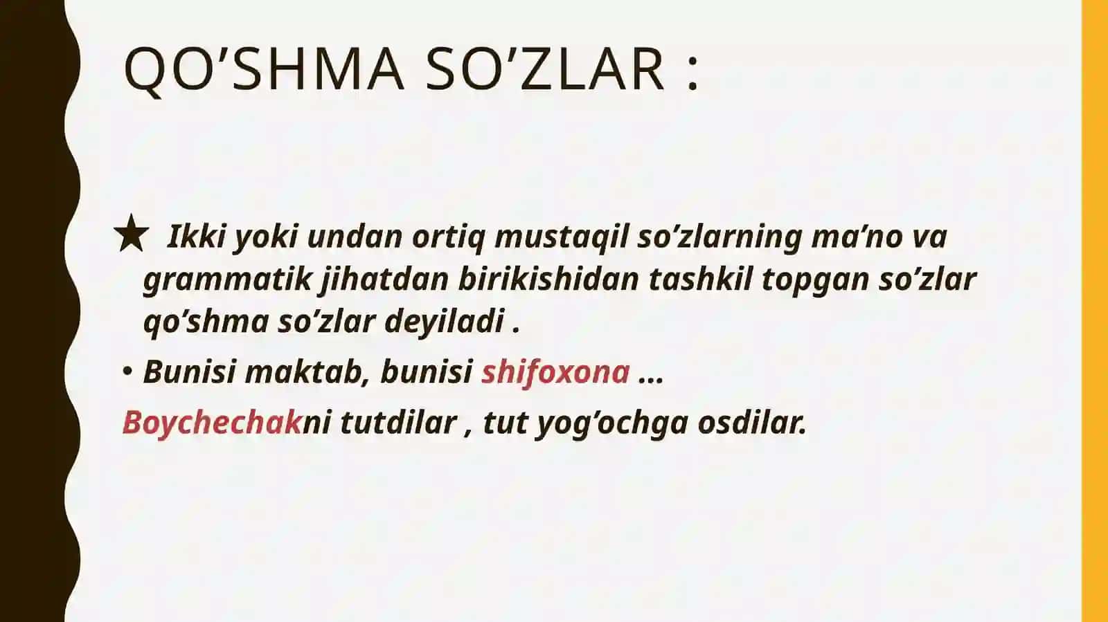 So’zlarning tuzilishi va yasalishiga ko’ra turlari 4