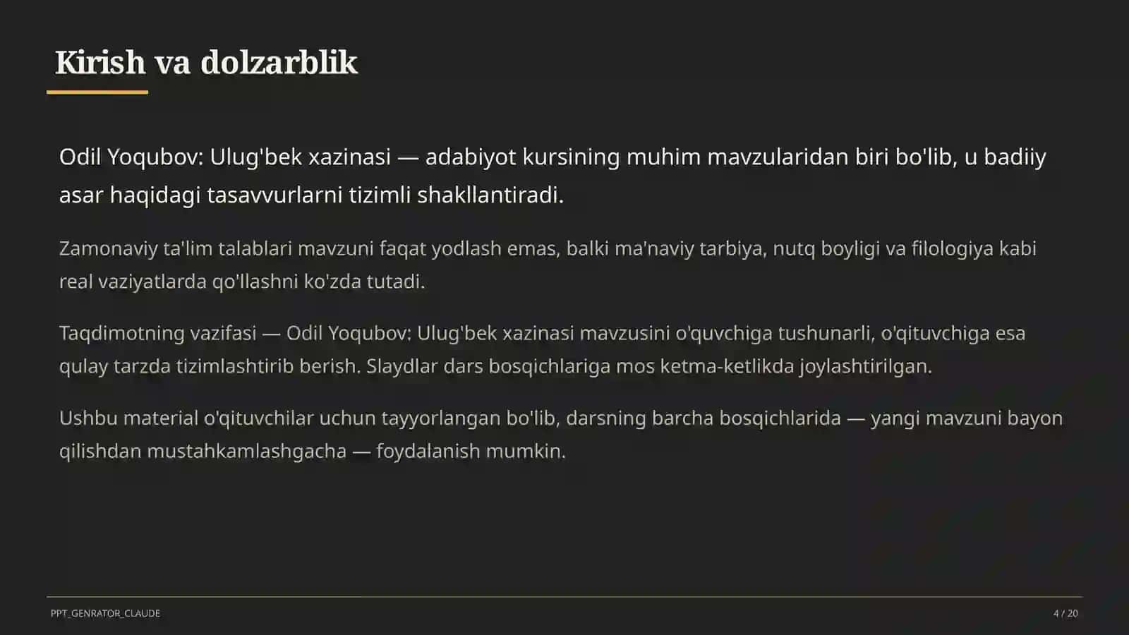 Odil Yoqubov: Ulug'bek xazinasi (8-sinf) 4