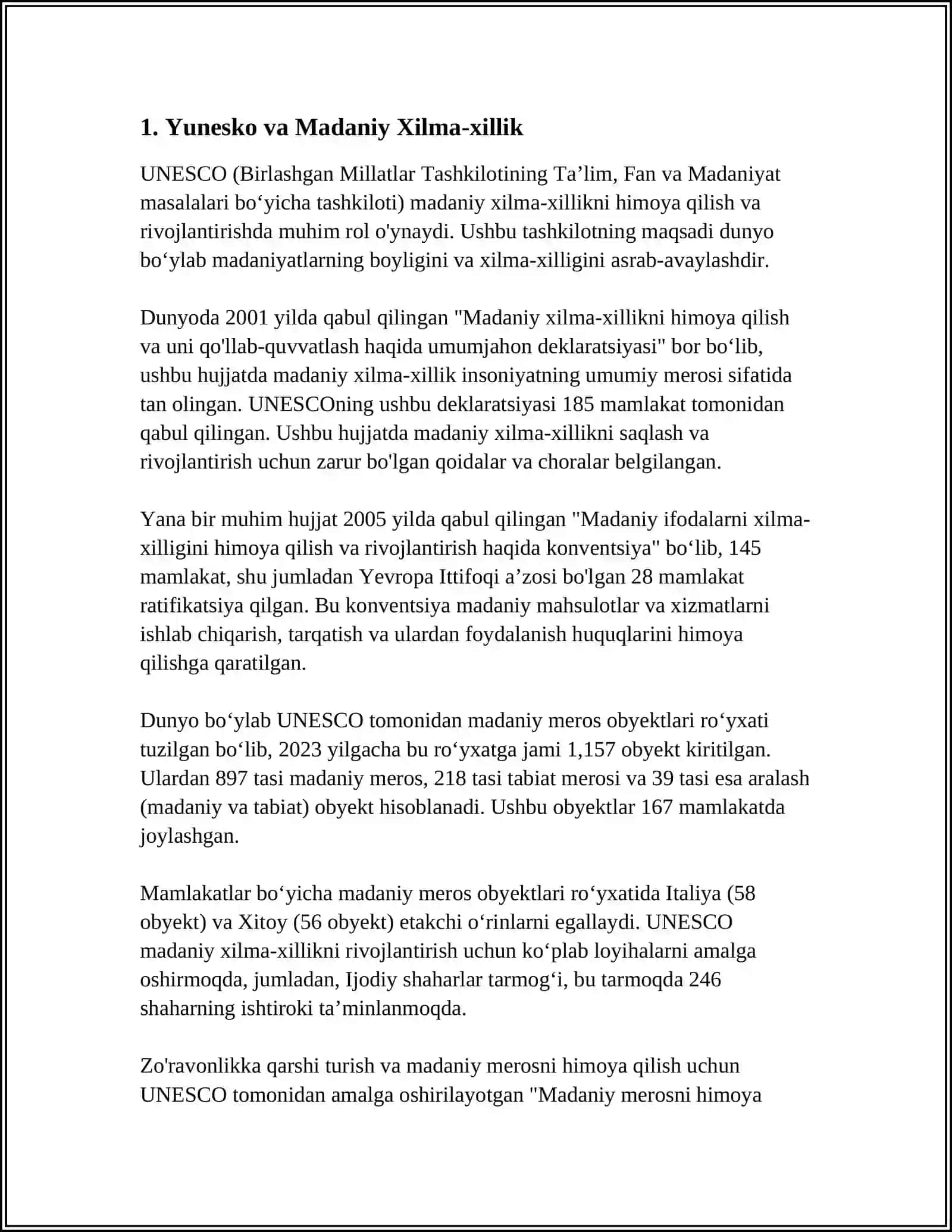YUNESKO NING GLOBAL MEDIA MAKONDA MADANIY XILMA-XILLIK BO'YICHA UMUMJAHON DEKLORATSIYASI 4