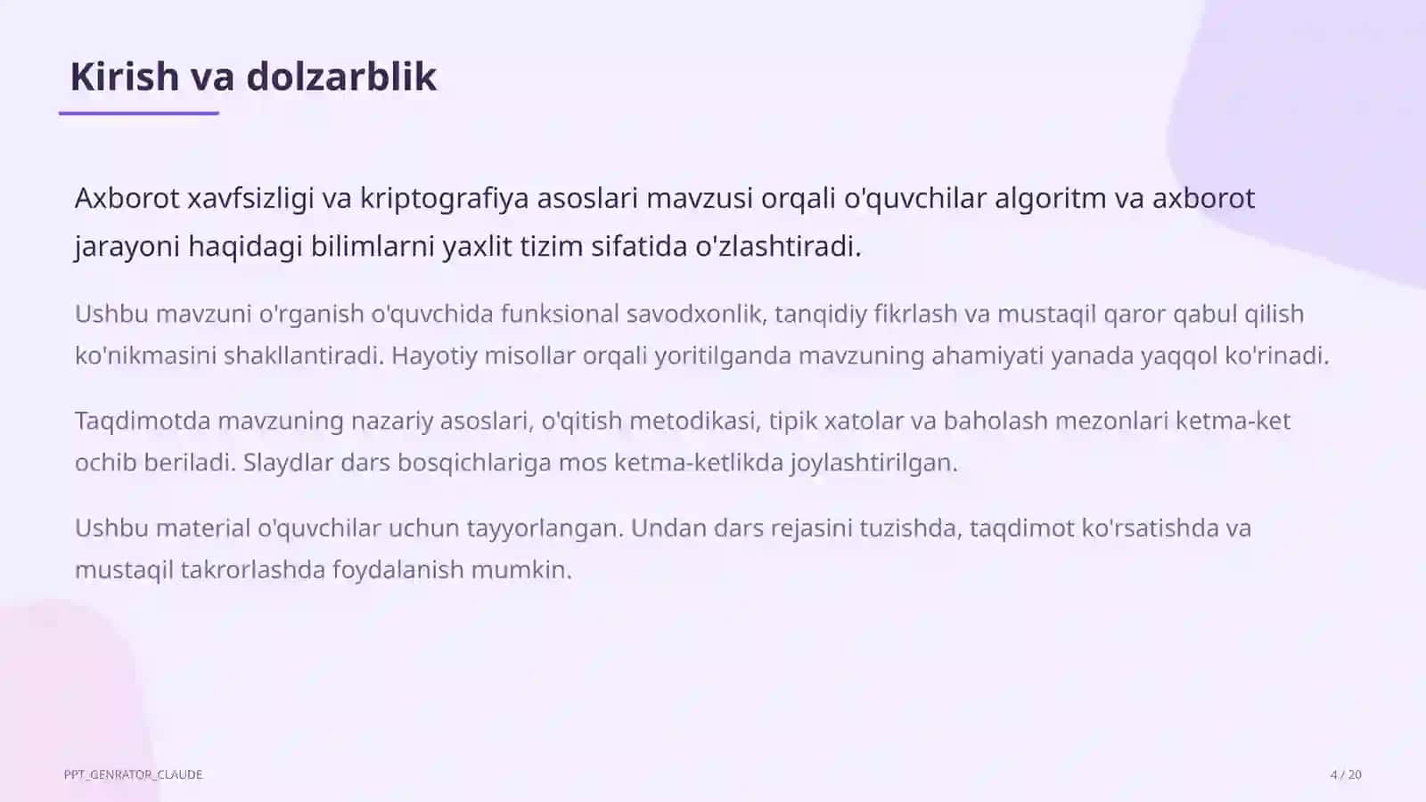 Axborot xavfsizligi va kriptografiya asoslari (10-sinf) 4