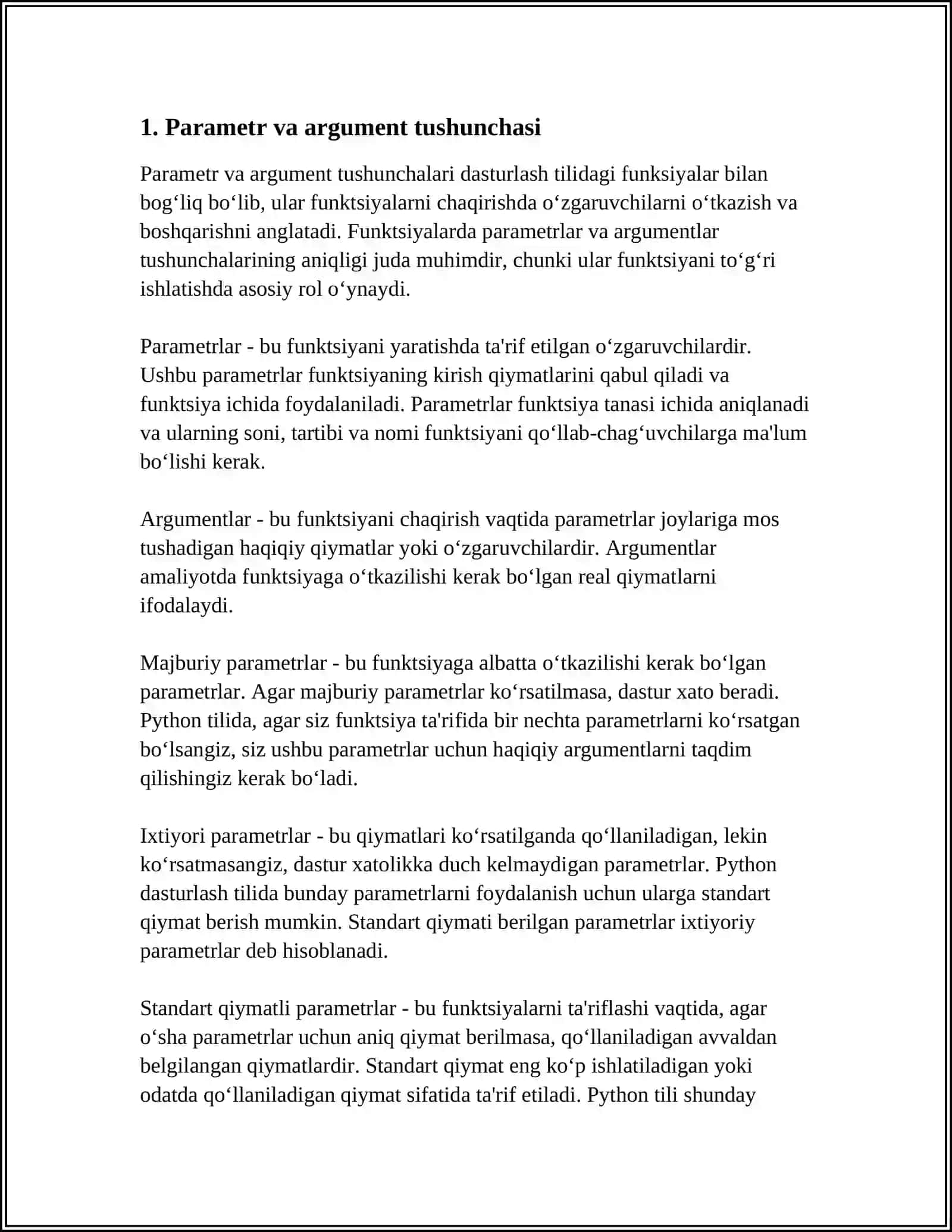 16. FUNKSIYALARDA PARAMETRLAR 4