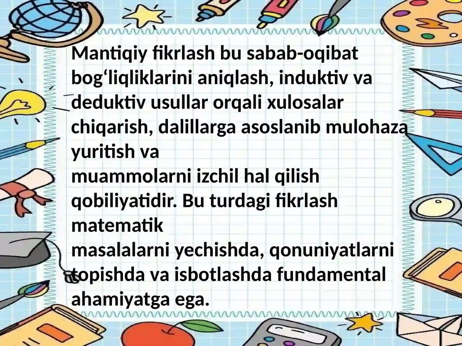 BOSHLANGʻICH SINF MATEMATIKA DARSLARIDA AMALIY MASHQLAR YECHISH JARAYONIDA OʻQUVCHILARNING FIKRLASH QOBILIYATINI OʻSTIRISH 4