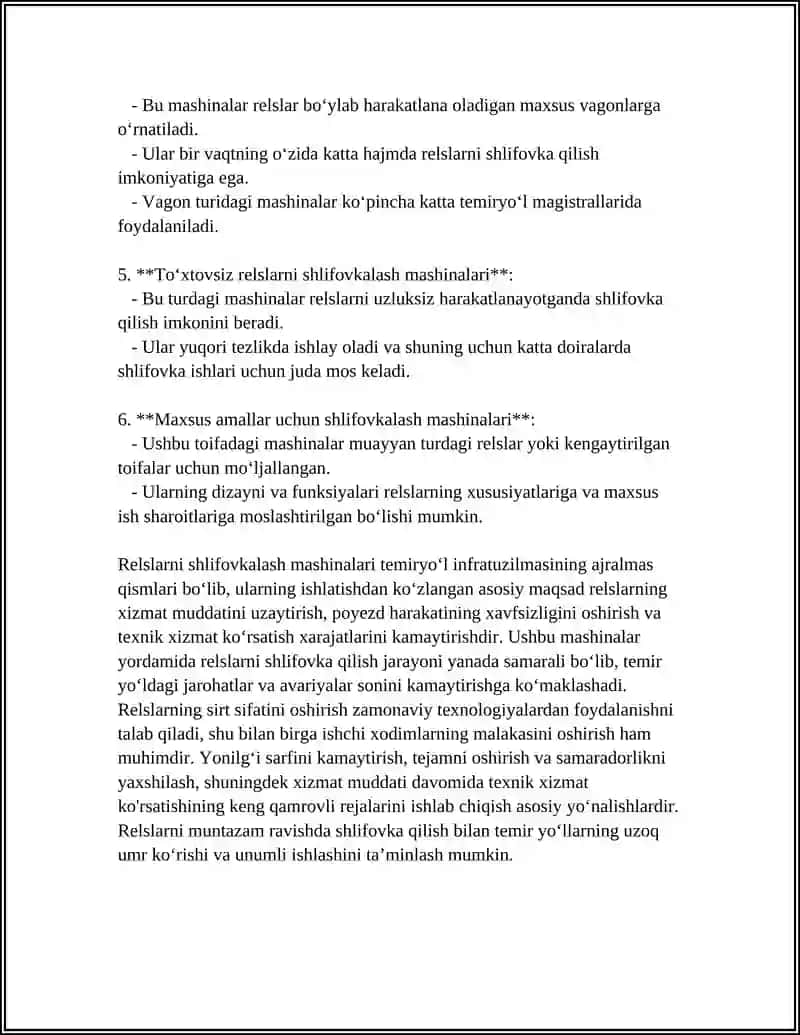 RELSLARNI VA STRELKALI О‘TKAZGICHLARNI SHLIFOVKALASH MASHINALARI 4
