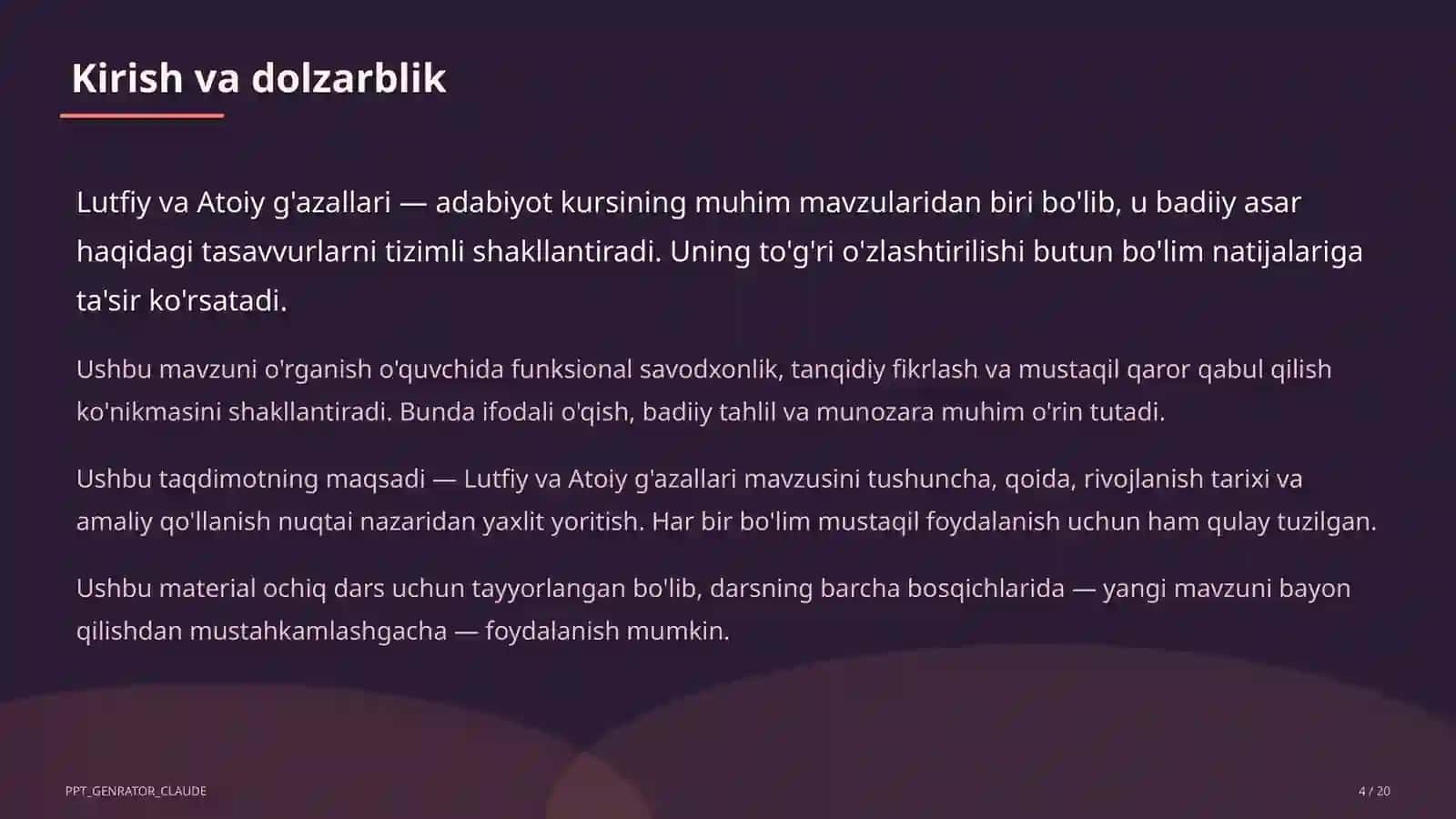 Lutfiy va Atoiy g'azallari (10-sinf) 4