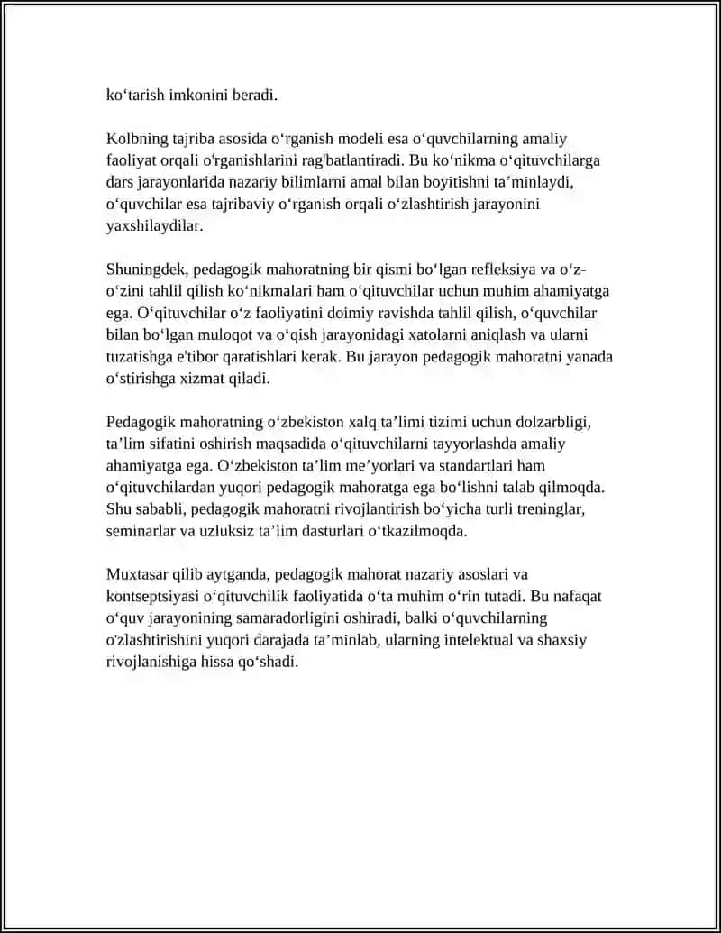 PEDAGOGIK MAHORATINI OʻQITUVCHI FAOLIYATIDA TUTGAN OʻRNI 4