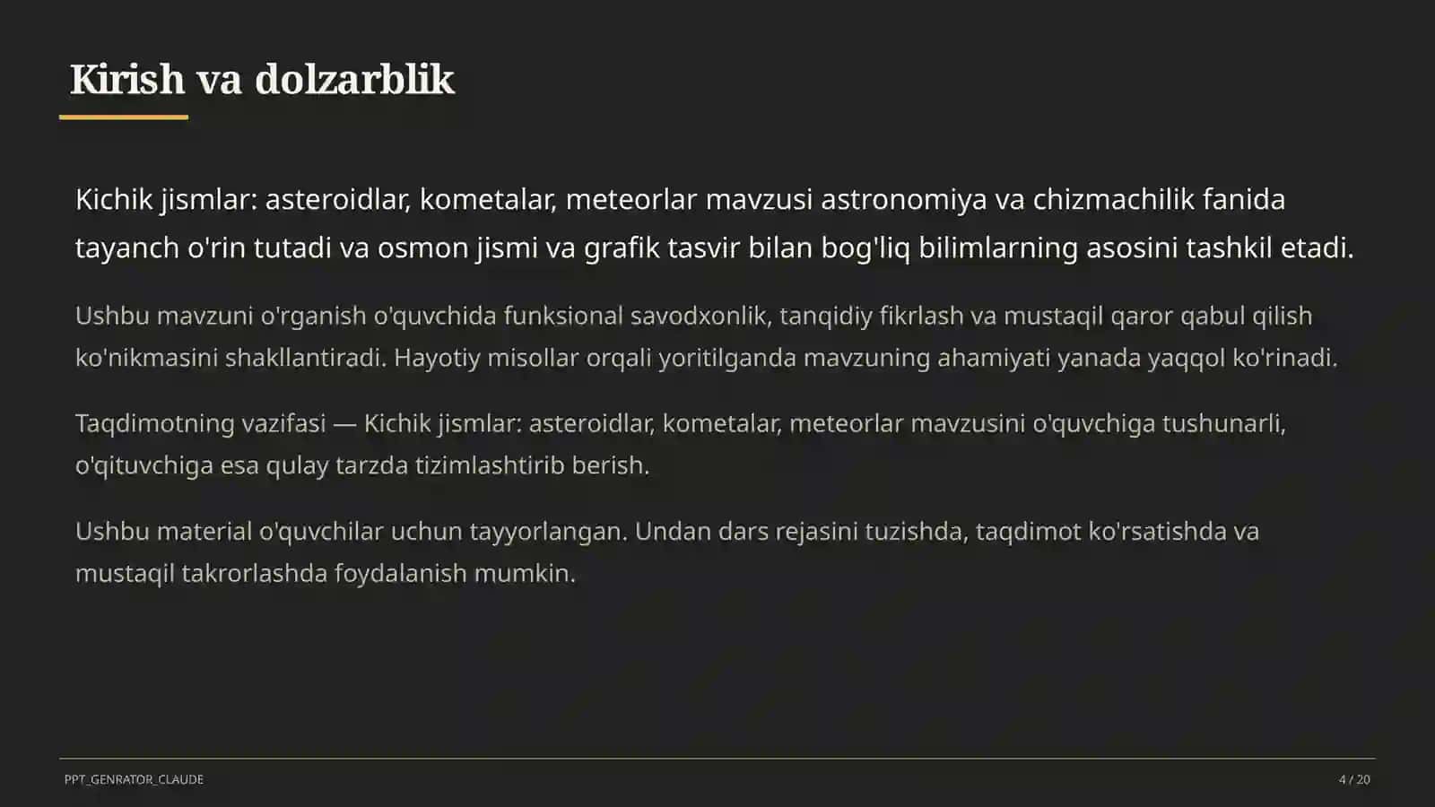 Kichik jismlar: asteroidlar, kometalar, meteorlar (11-sinf) 4