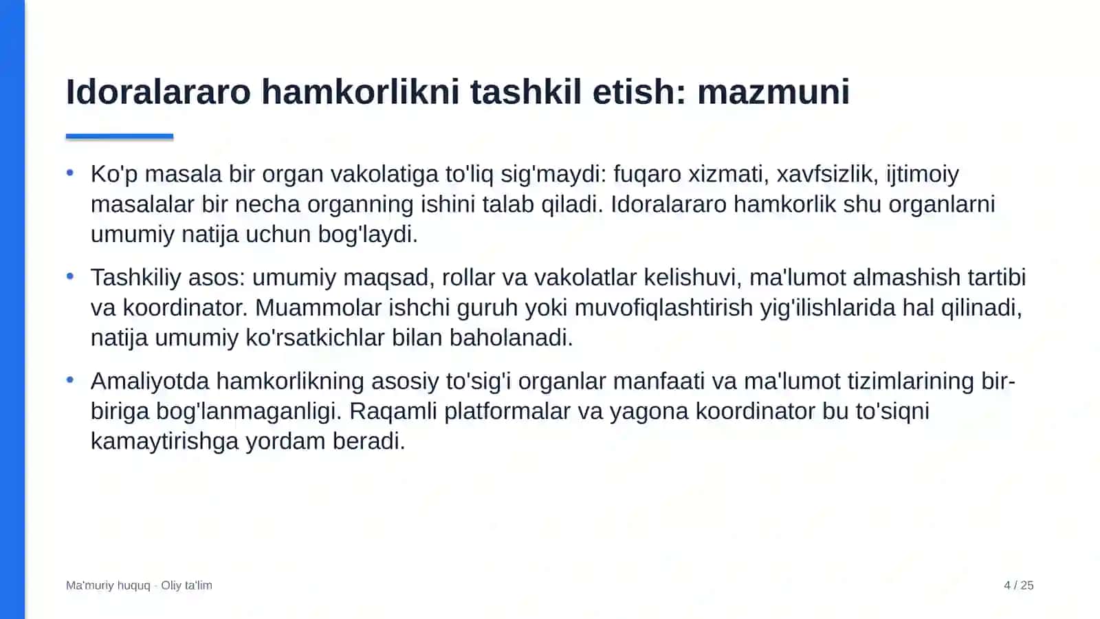 Yuqori tezlikdagi temir yo'l qatnovida idoralararo hamkorlikni tashkil etish 4