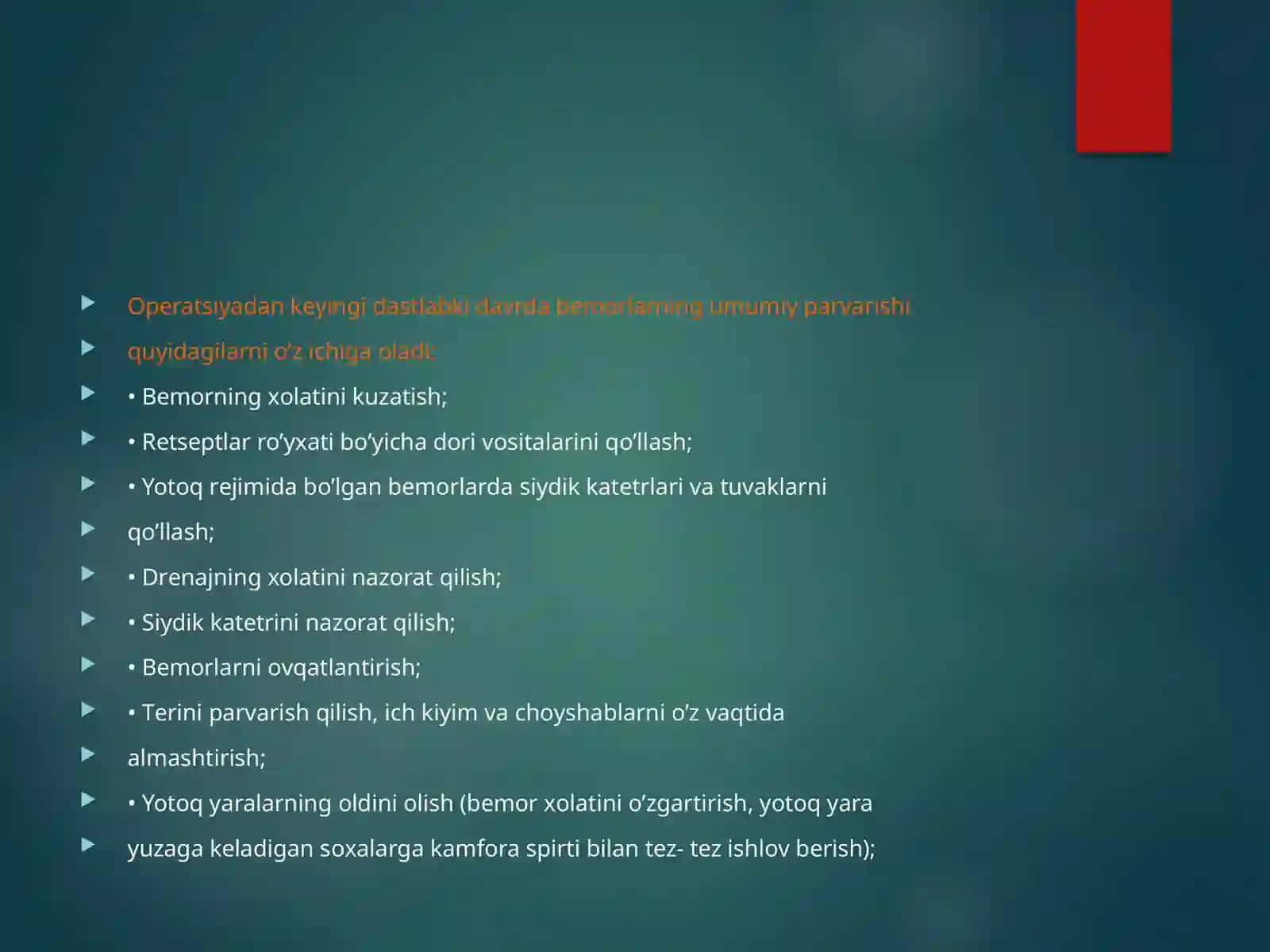 Xirurgik bemorlar parvarishi va ularni ovqatlanishi 4