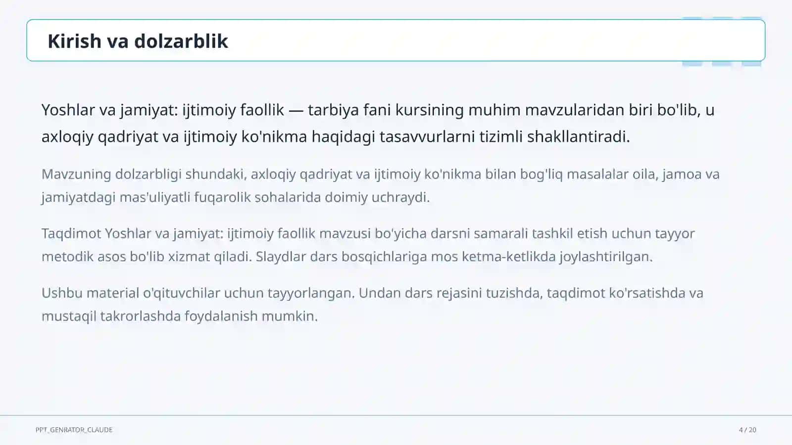 Yoshlar va jamiyat: ijtimoiy faollik (10-sinf) 4