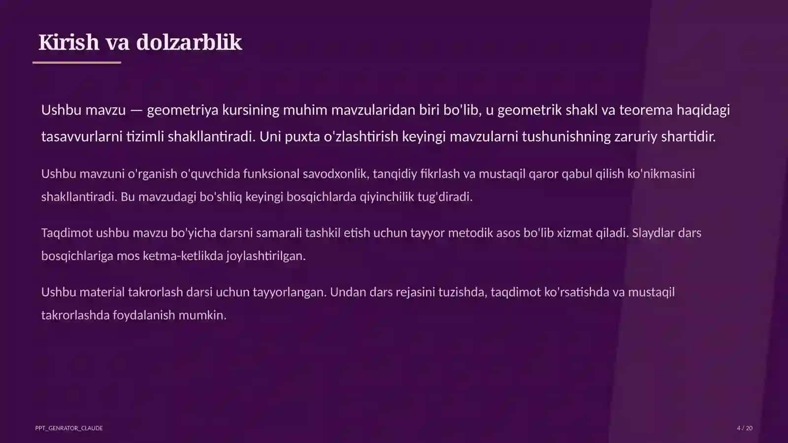 Geometriyaning boshlang'ich tushunchalari: nuqta, to'g'ri chiziq, kesma (7-sinf) 4