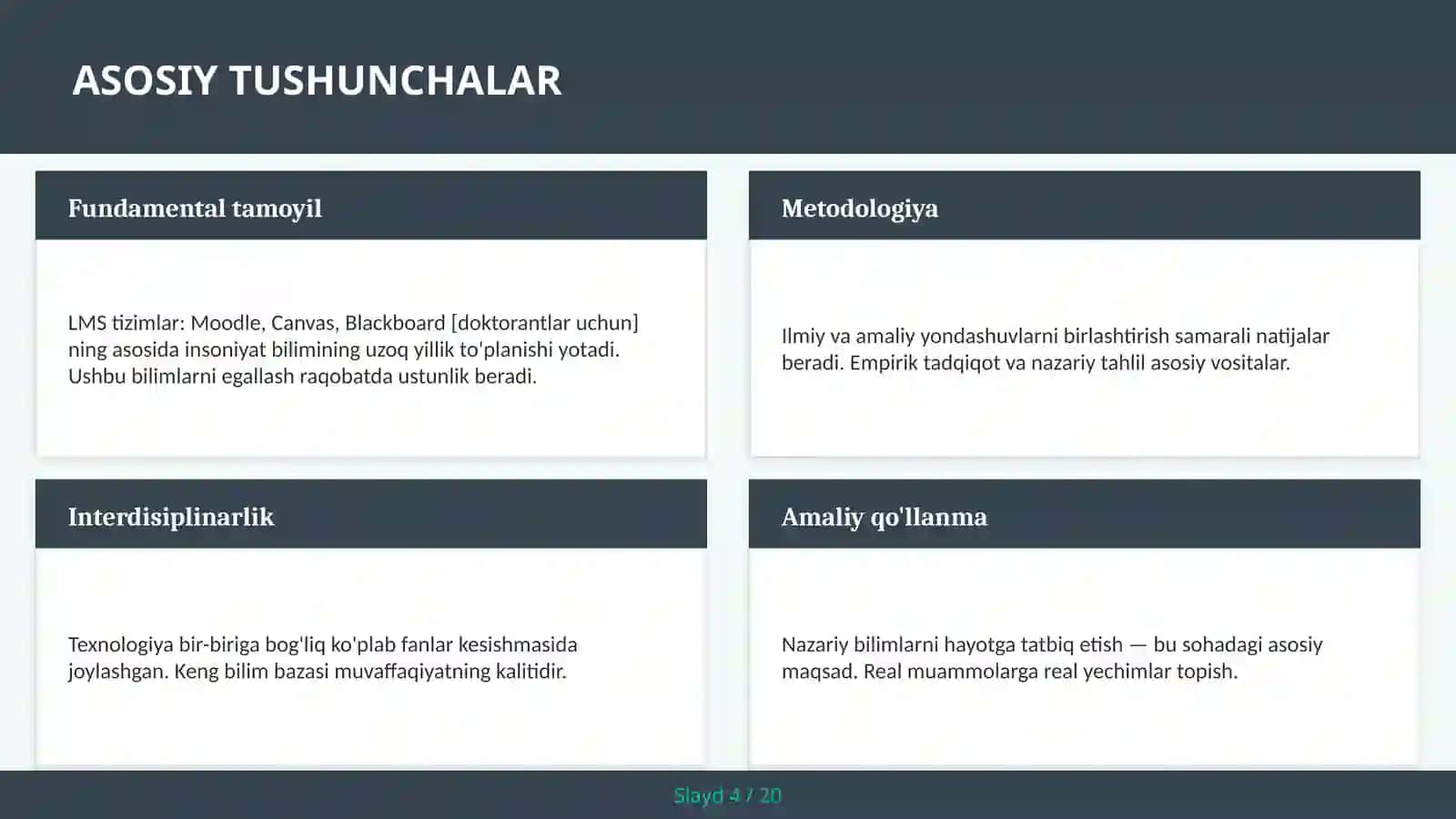 LMS tizimlar: Moodle, Canvas, Blackboard [doktorantlar uchun] 4