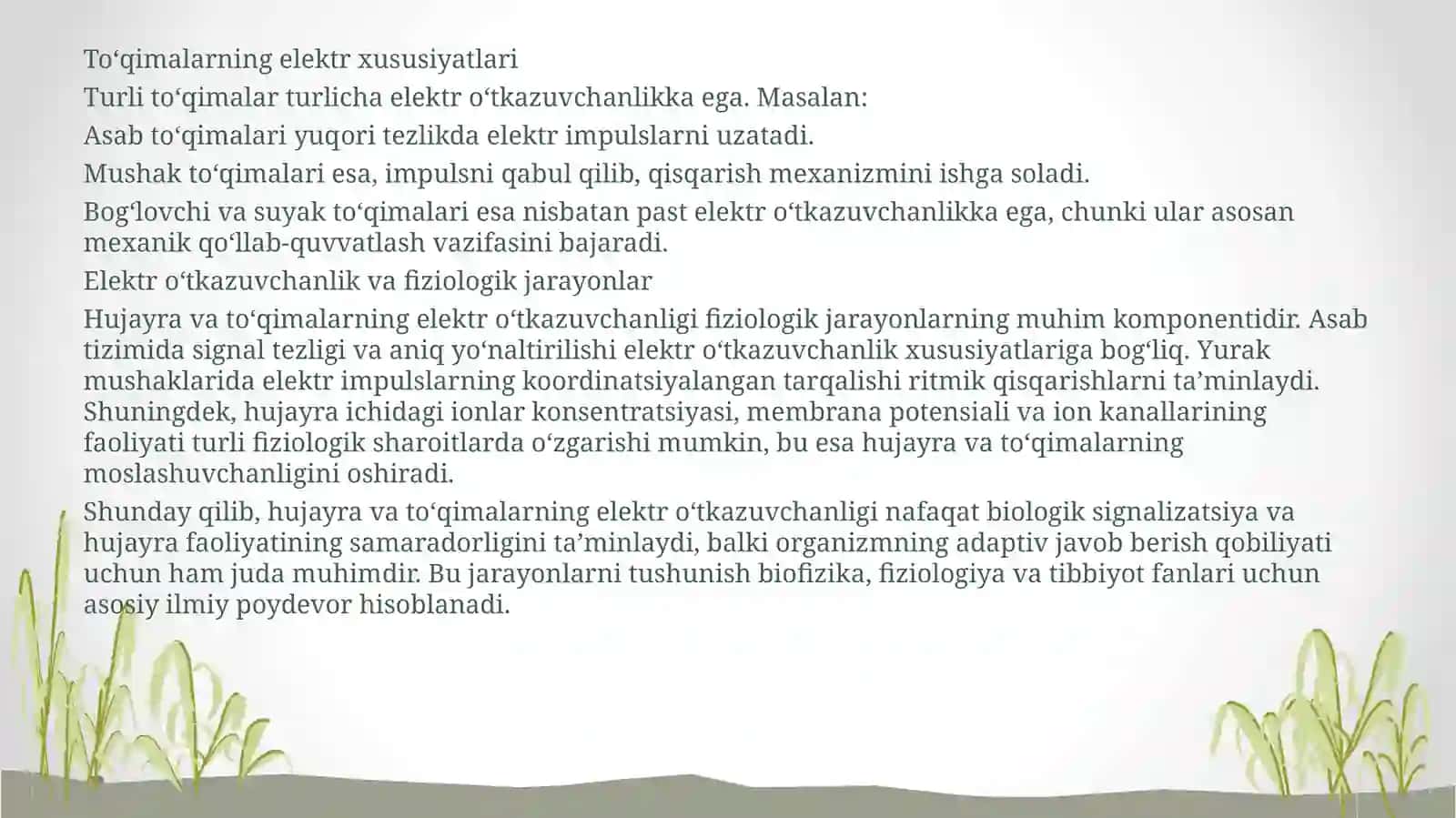 BIOFIZIKA fanidan oraliq nazorat uchun “Hujayra va to'qimalarning elektro'tkazuvchanligi" Mavzusida MUSTAQIL TA'LIM ISHI 4