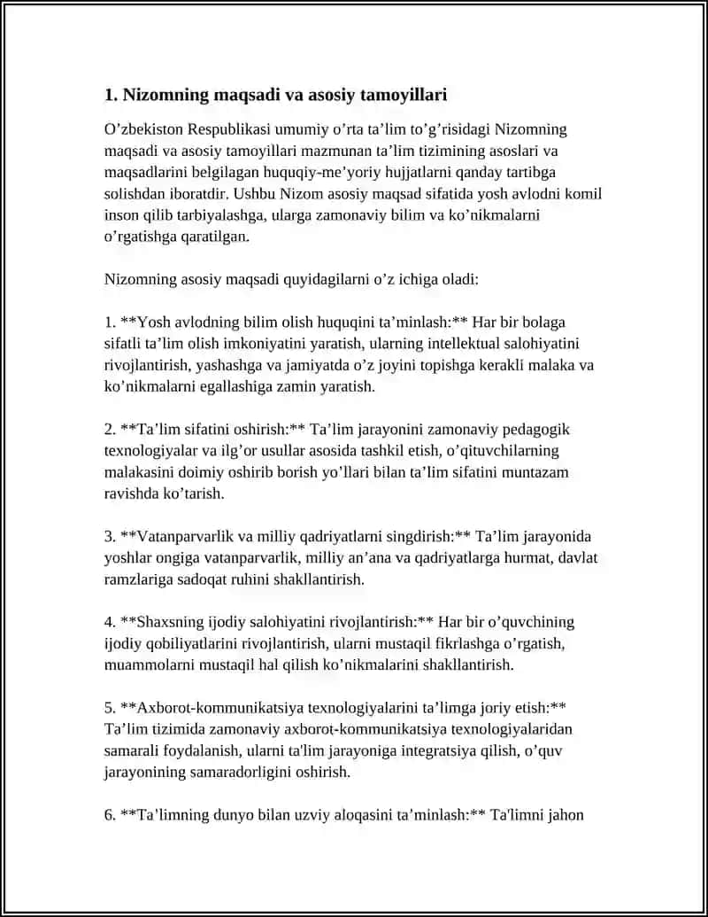 O'ZBEKISTON RESPUBLIKASI UMUMIY O’RTA TALIM TO’G’RISIDAGI NIZOM 4