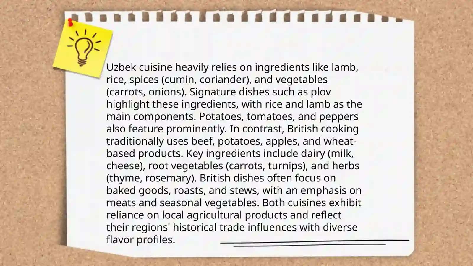 Uzbekistan national food and united kingdom national food diffrent betwen them 4