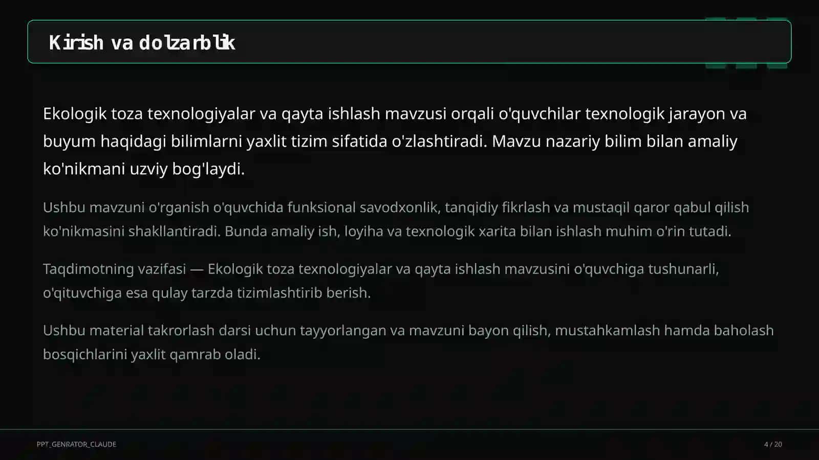 Ekologik toza texnologiyalar va qayta ishlash (11-sinf) 4