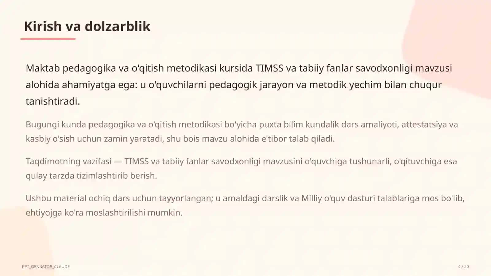 TIMSS va tabiiy fanlar savodxonligi 4