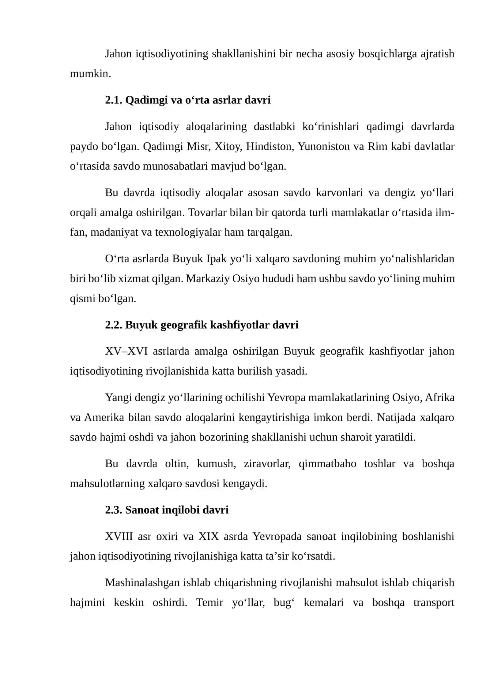 Jahon iqtisodiyotining shakllanish bosqichlari va uning xususiyatlari 4