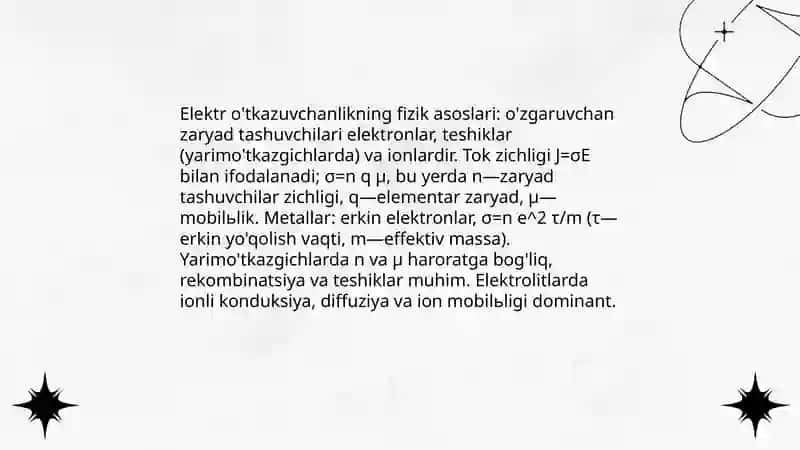 Elektr tokining turli muhitdagi tabiati 4