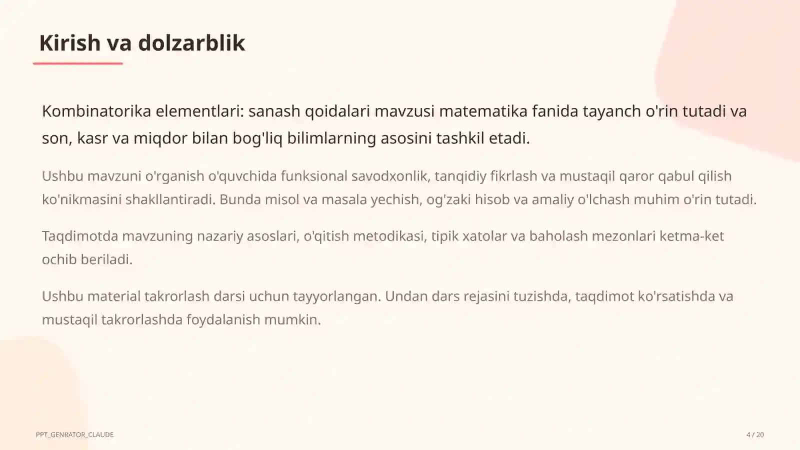 Kombinatorika elementlari: sanash qoidalari (6-sinf) 4
