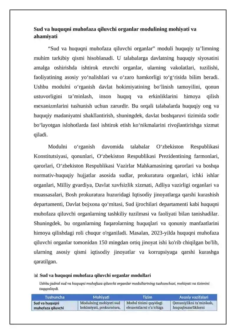 Sud va huquqni muhofaza qiluvchi organlar modulining tushunchasi 4
