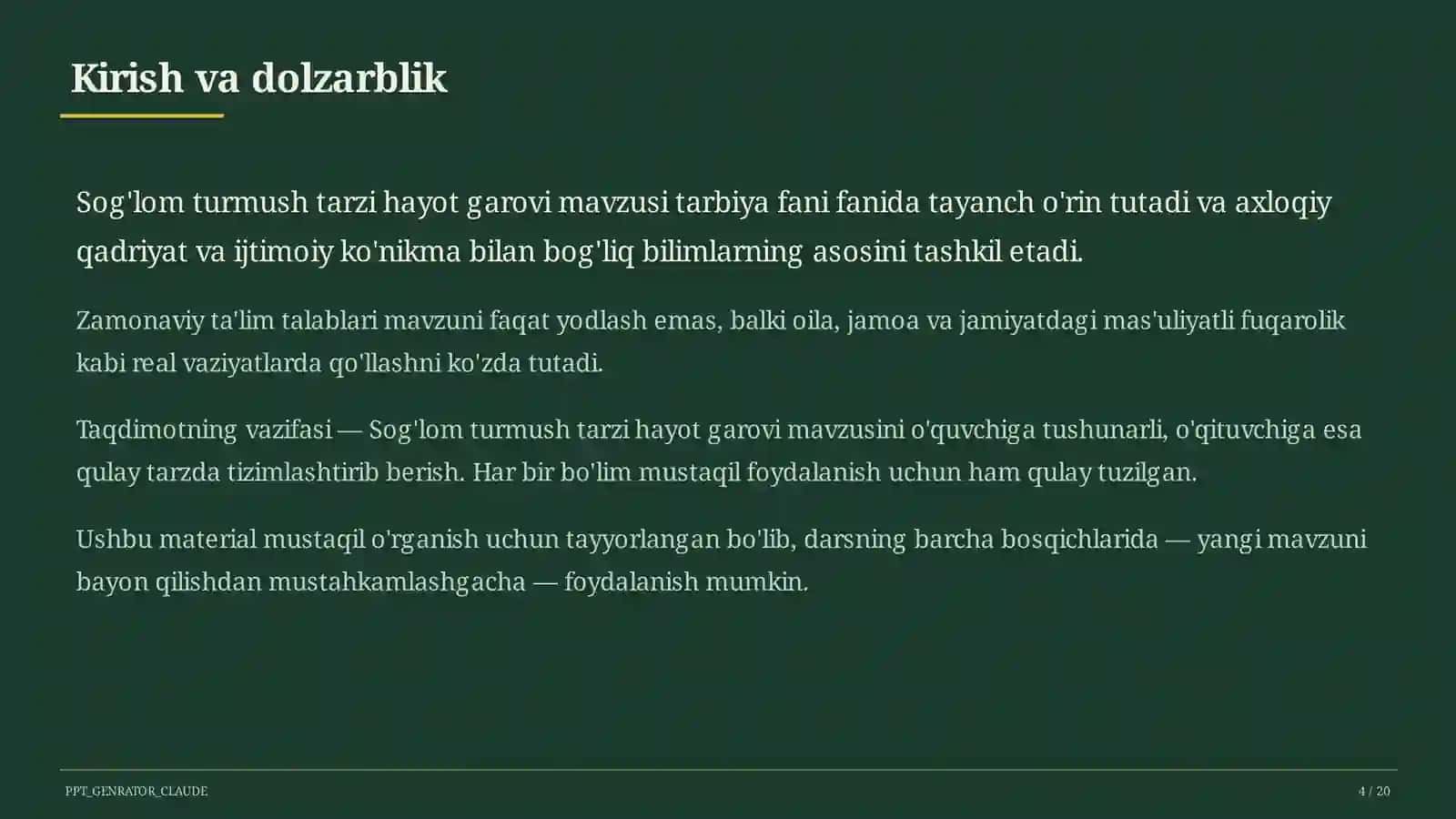 Sog'lom turmush tarzi hayot garovi (7-sinf) 4