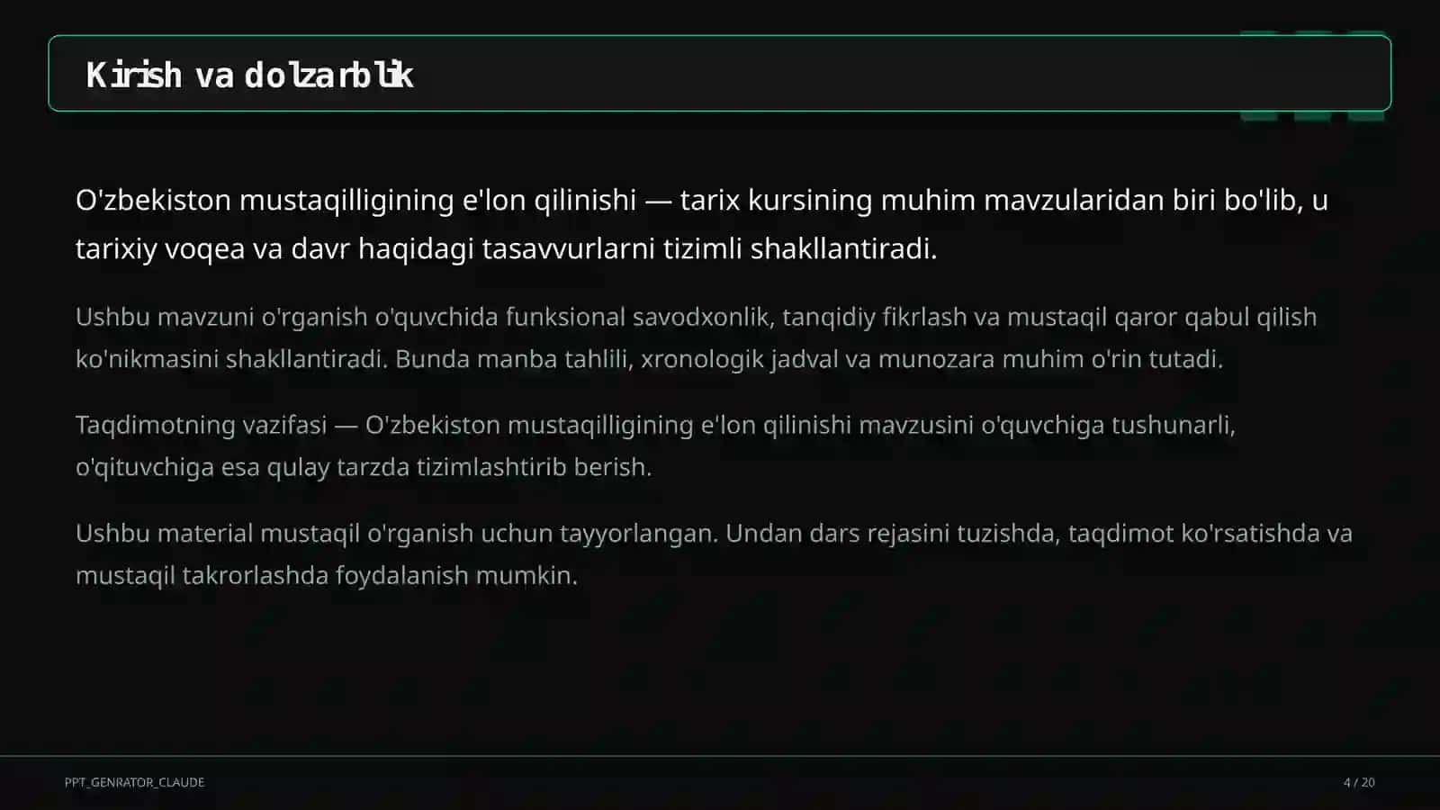 O'zbekiston mustaqilligining e'lon qilinishi (11-sinf) 4