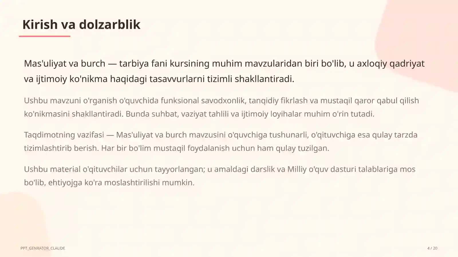 Mas'uliyat va burch (6-sinf) 4