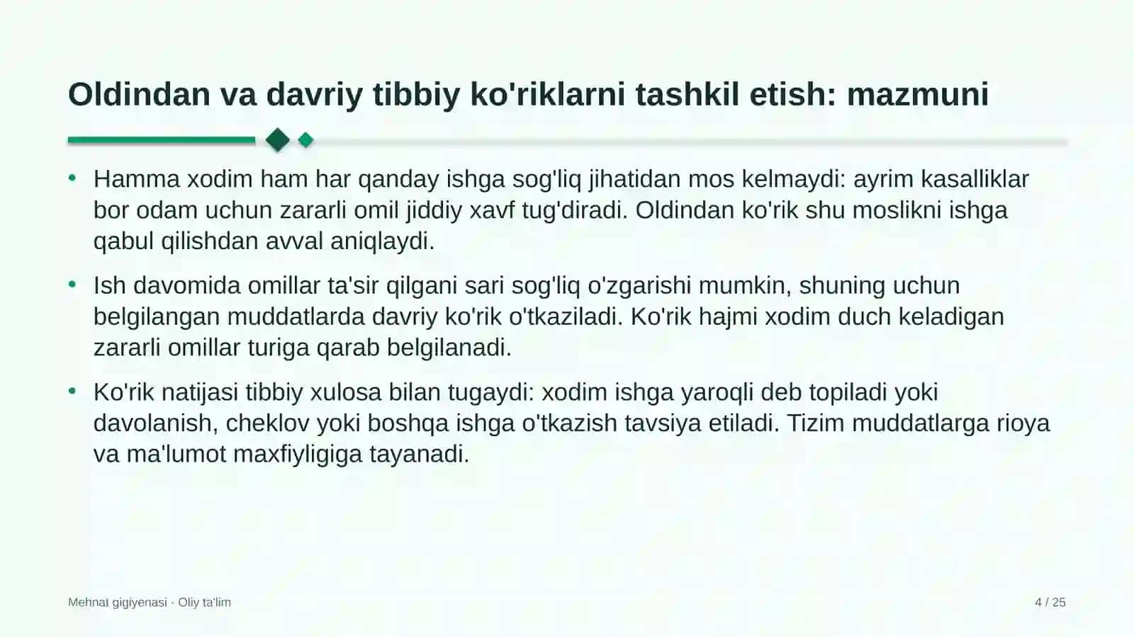 maxsus texnika parklarida oldindan va davriy tibbiy ko'riklarni tashkil etish 2957 4