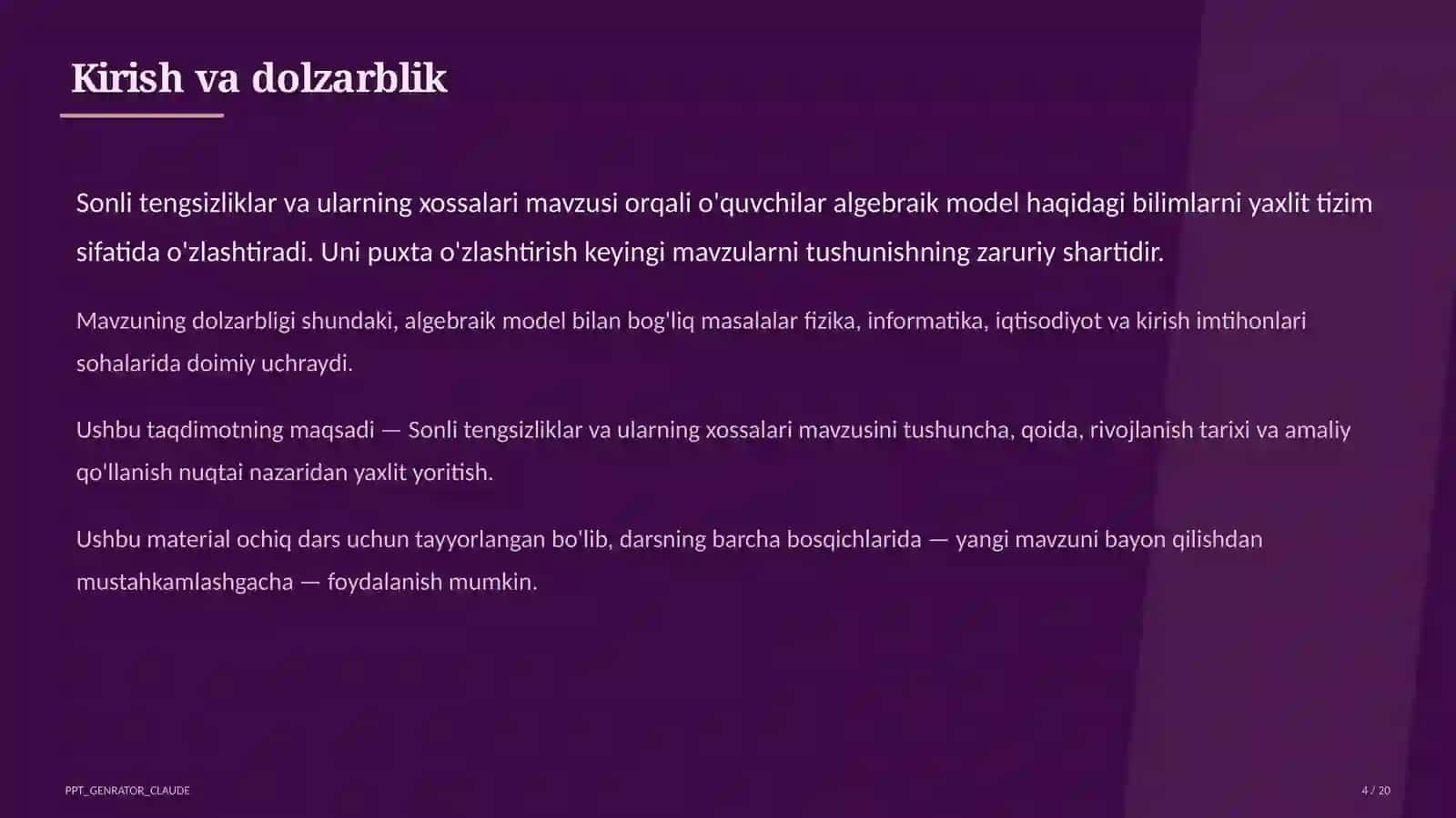 Sonli tengsizliklar va ularning xossalari (8-sinf) 4