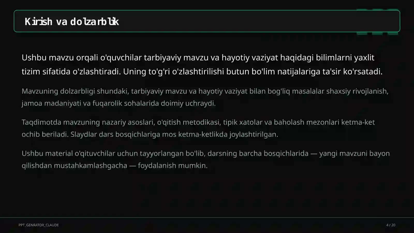 Dars rejasi 4