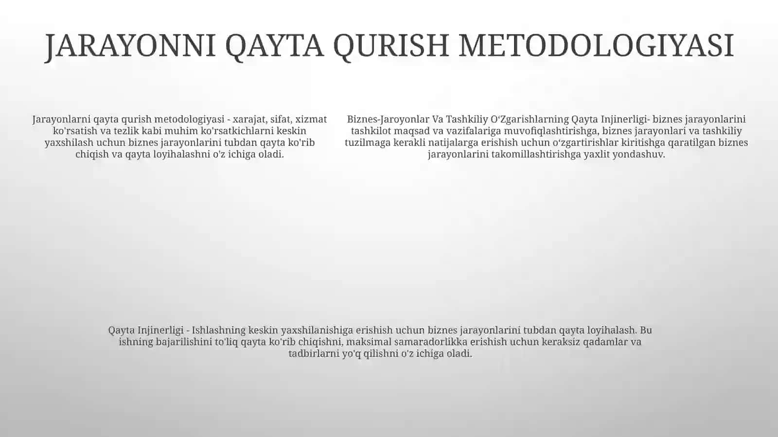 Biznes-Jaroyonlar Va Tashkiliy OʻZgarishlarning Qayta Injinerligi 4