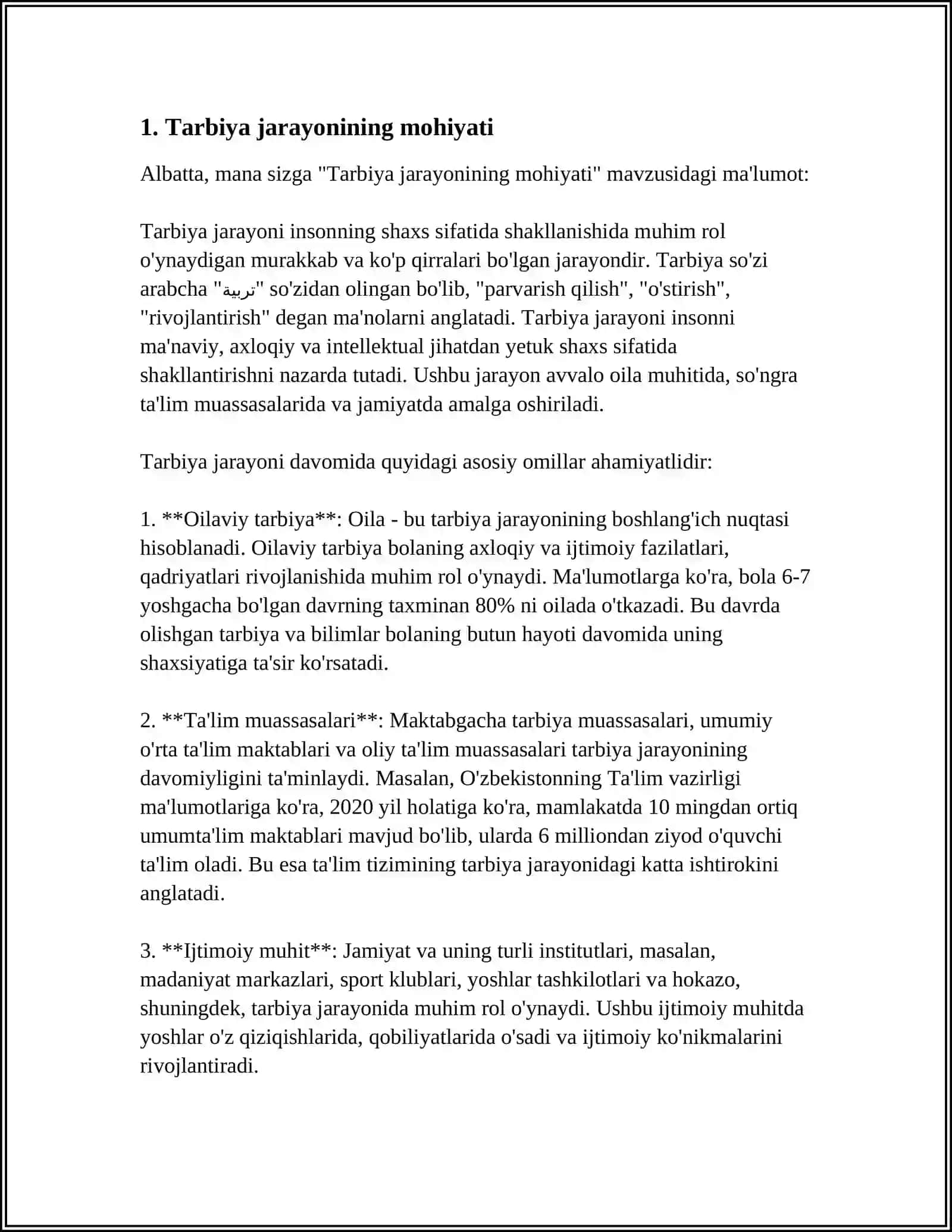 TARBIYA JARAYONINING OʻZIGA XOS XUSUSIYATLARI IQTISODIY TARBIYA EKOLOGIK TARBIYA, OʻQUVCHILARDA ONGLI INTIZOMLILIKNI TARBIYALASH 4