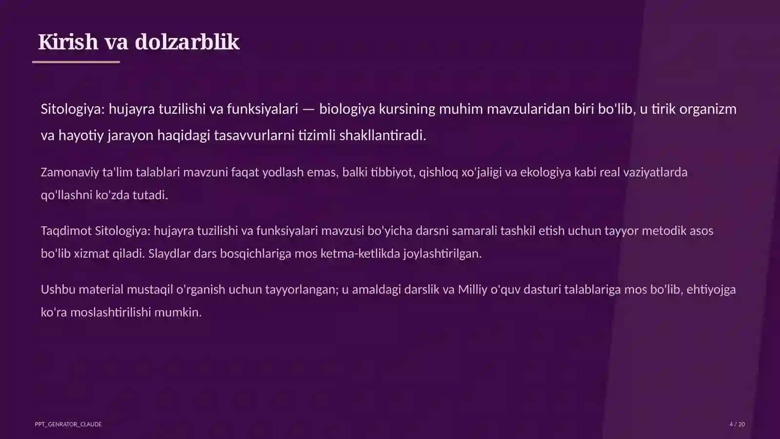 Sitologiya: hujayra tuzilishi va funksiyalari (9-sinf) 4