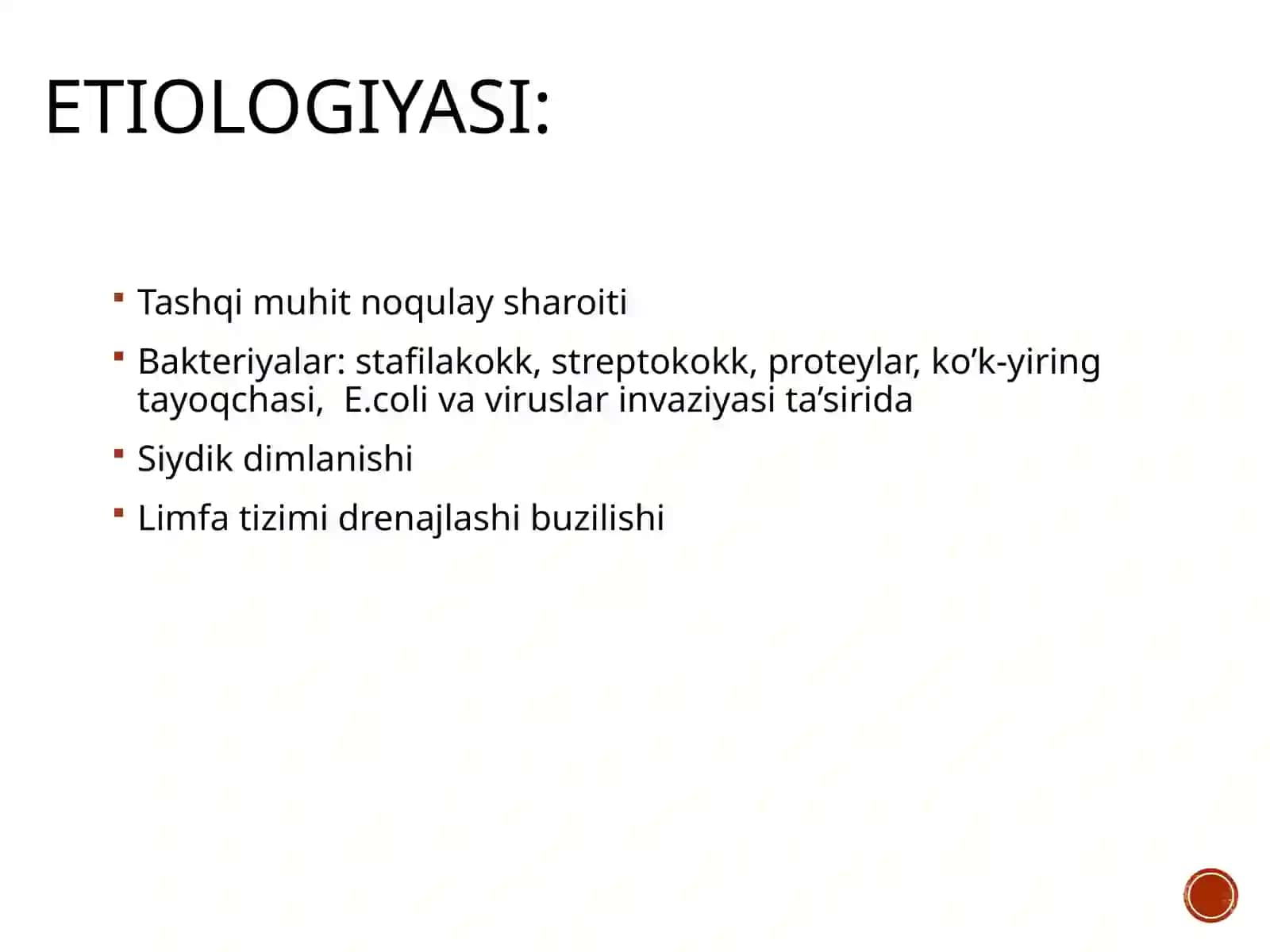 Siydik yo’llari yallig’lanish kasalliklari. Pielonefrit, sistit 4