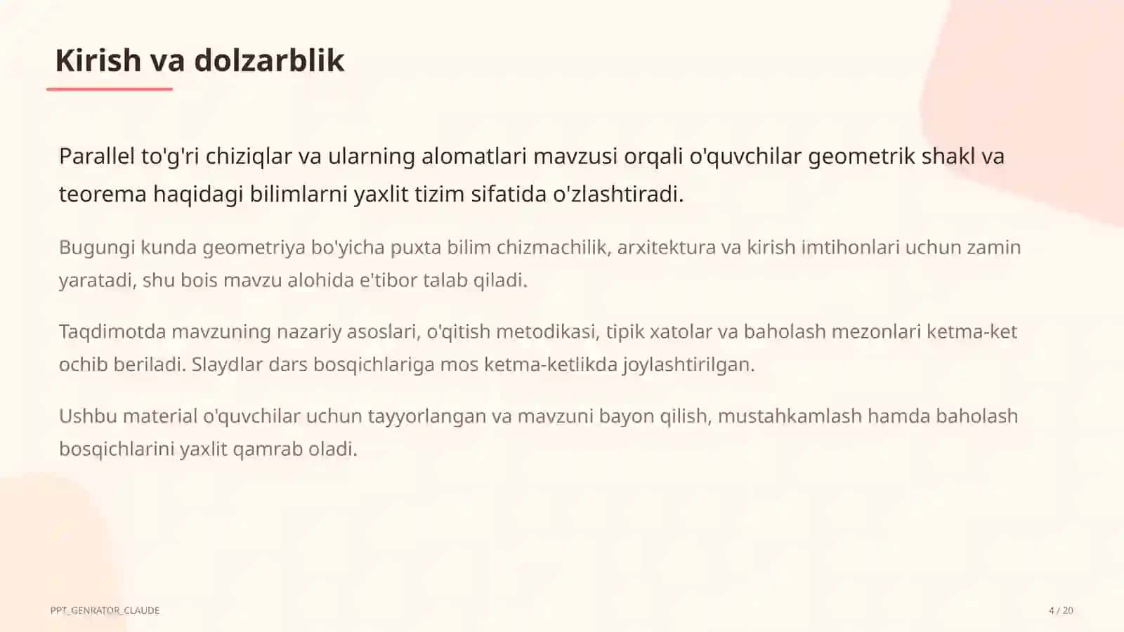 Parallel to'g'ri chiziqlar va ularning alomatlari (7-sinf) 4