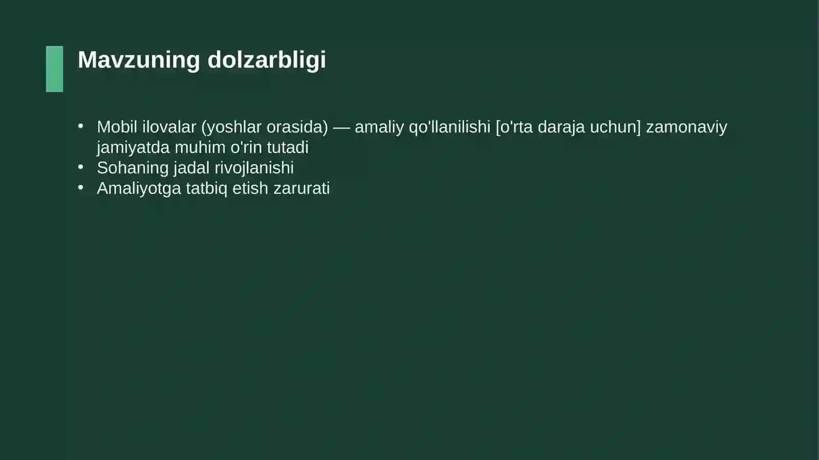 Mobil ilovalar (yoshlar orasida) — amaliy qo'llanilishi [o'rta daraja uchun] 4
